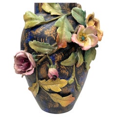 19th Century French Roses & Flowers Majolica Vase