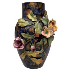 19th Century French Roses & Flowers Majolica Vase