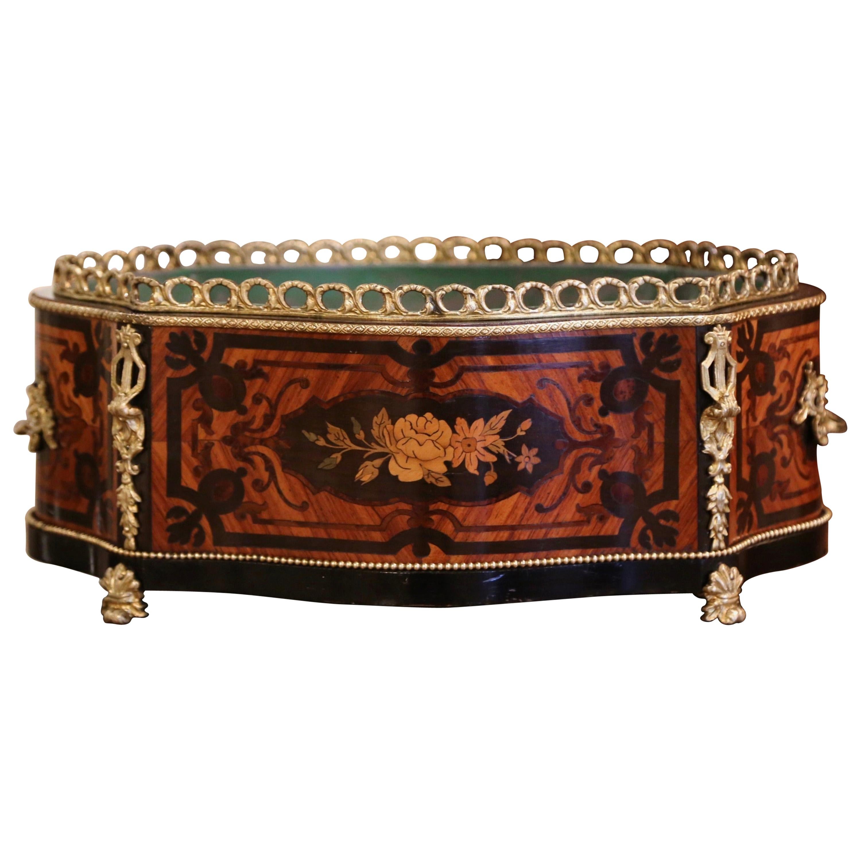 19th Century French Rosewood Bombe Jardinière with Marquetry and Bronze Mounts