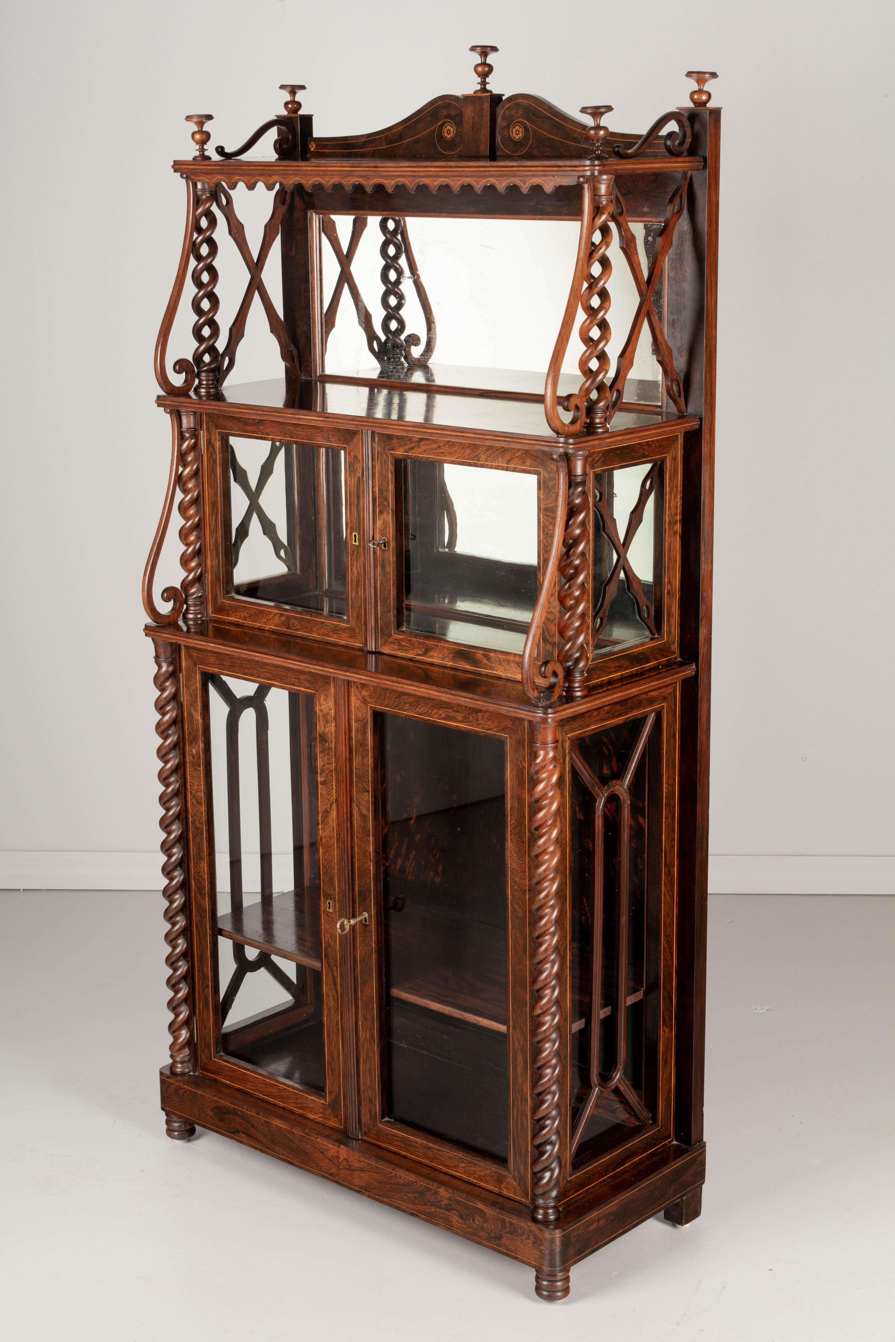 Glass 19th Century French Rosewood Etagere or Cabinet with Shelves For Sale