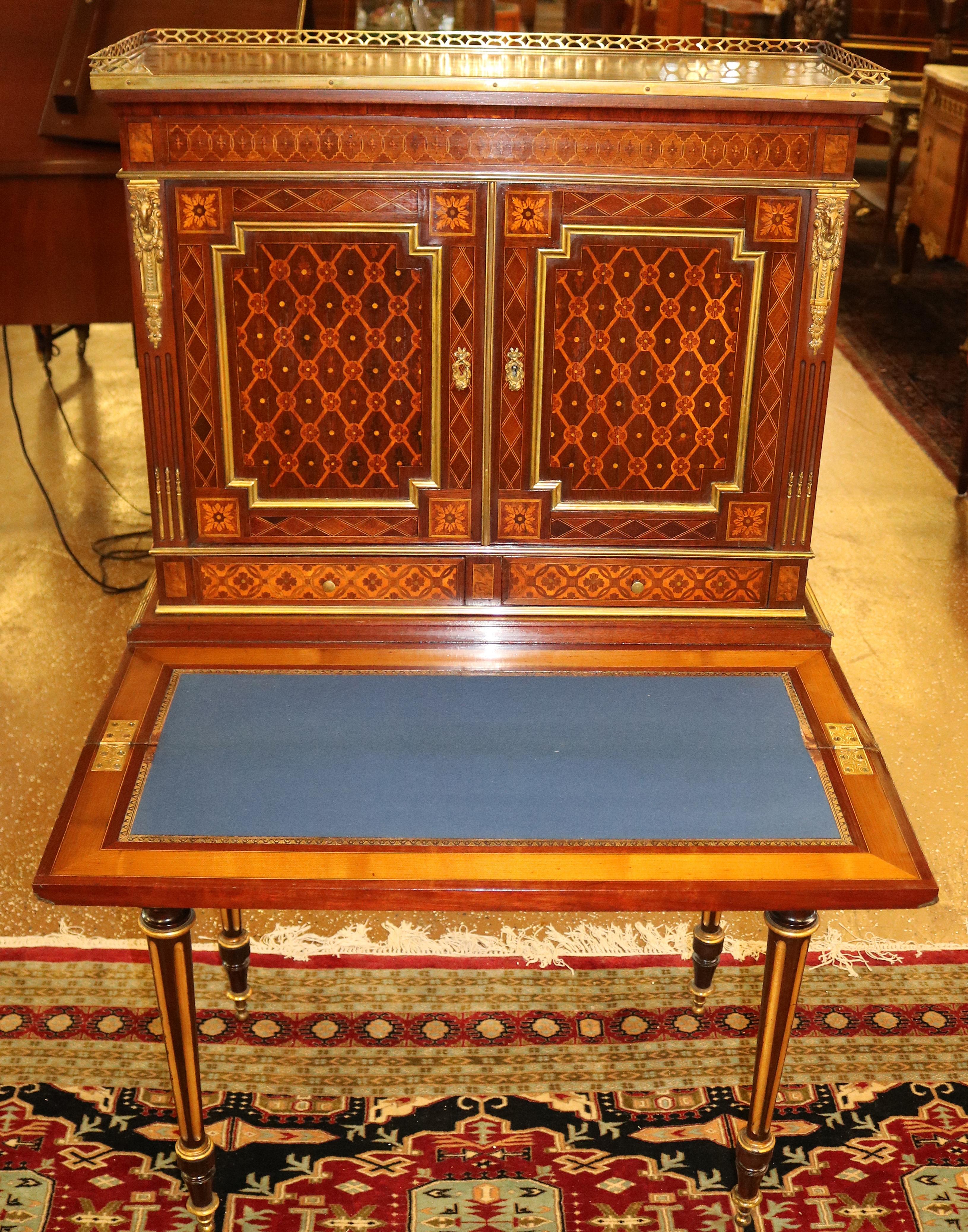 19th Century French Rosewood Inlaid Louis XVI Ladies Desk Bonheur Du Jour For Sale 9