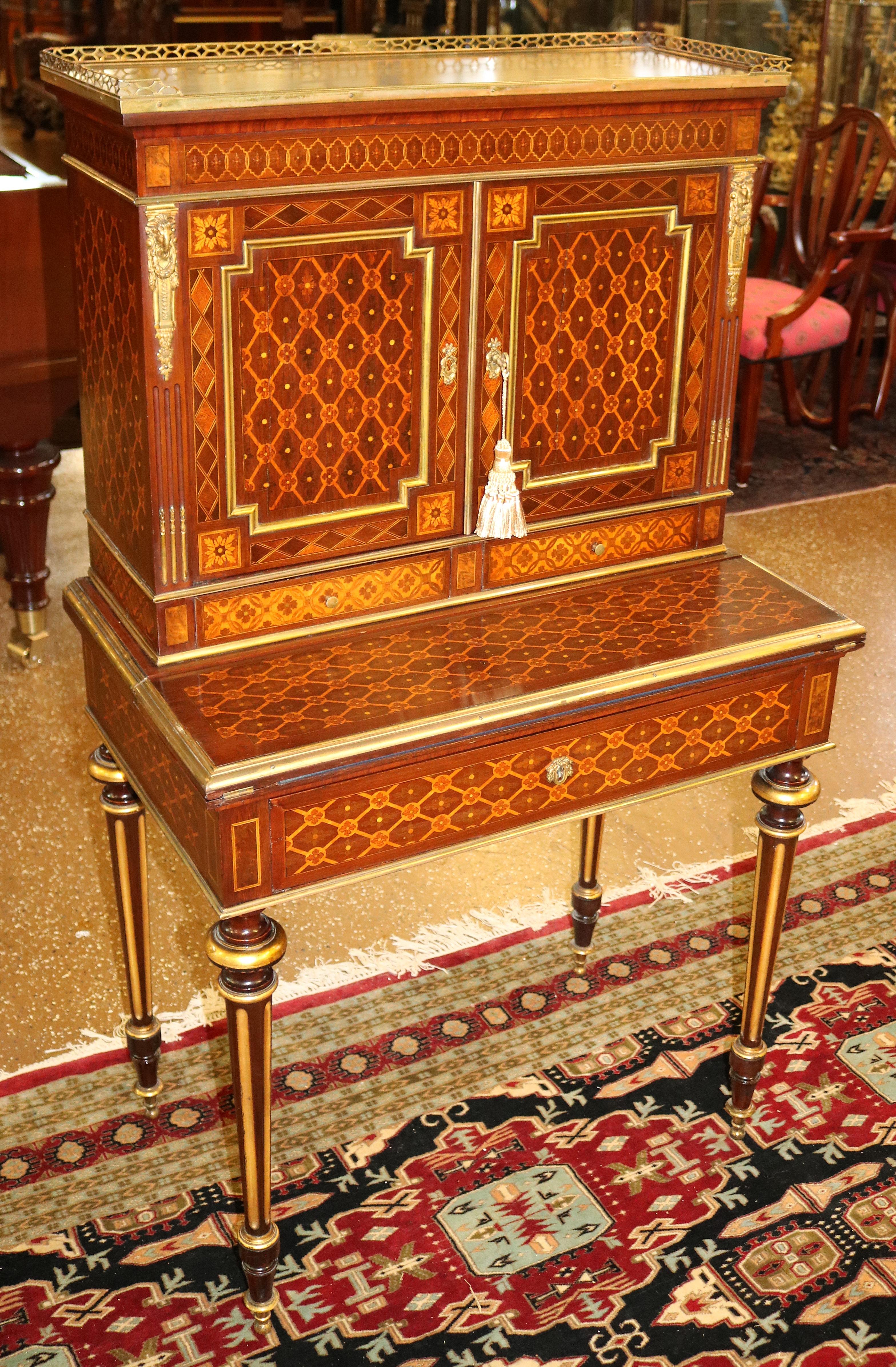 19th Century French Rosewood Inlaid Louis XVI Ladies Desk Bonheur Du Jour In Good Condition For Sale In Long Branch, NJ