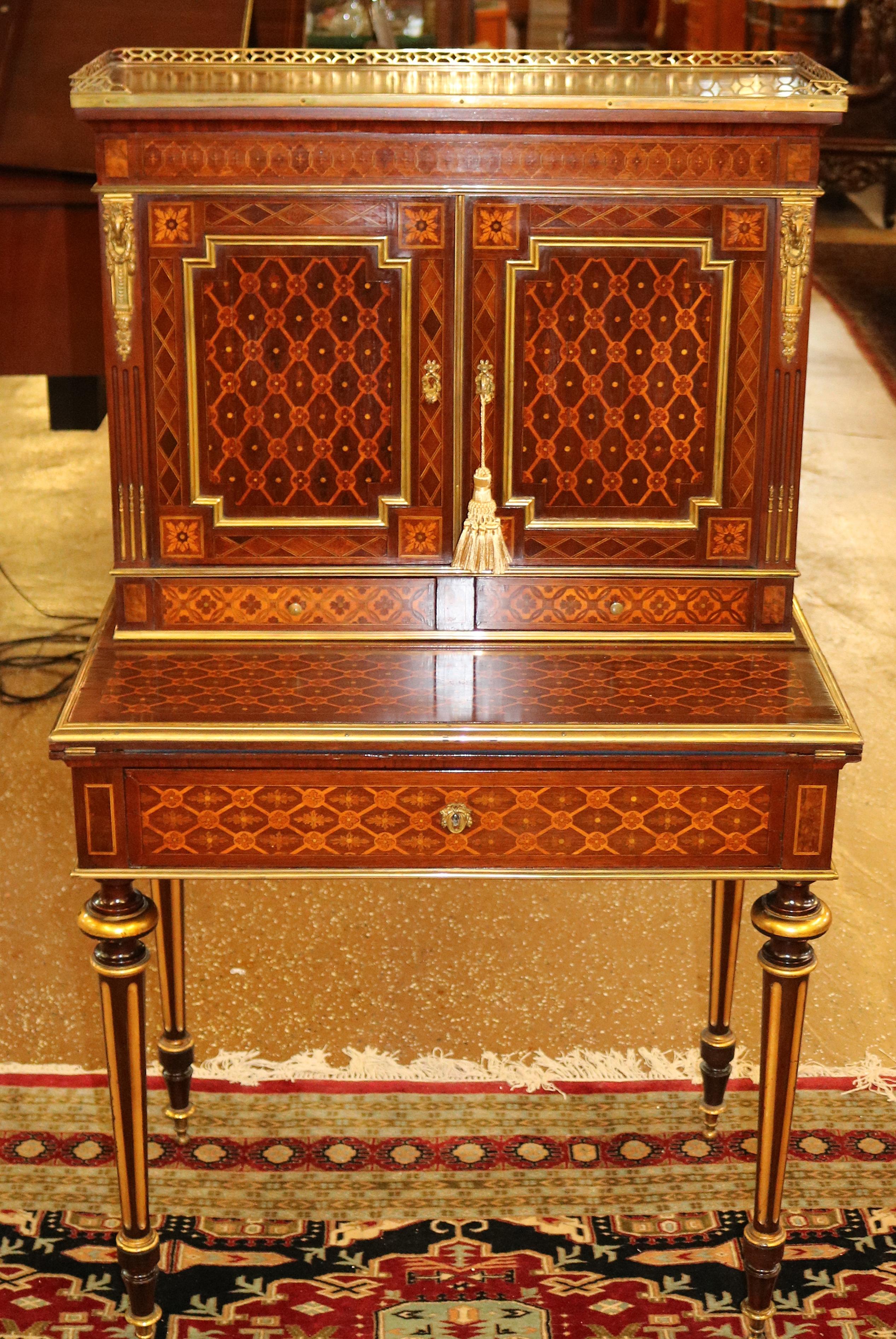 19th Century French Rosewood Inlaid Louis XVI Ladies Desk Bonheur Du Jour For Sale 1