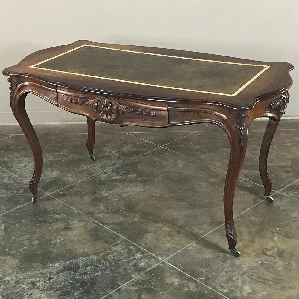 19th Century French Rosewood Leather Top Desk, Writing Table In Good Condition In Dallas, TX