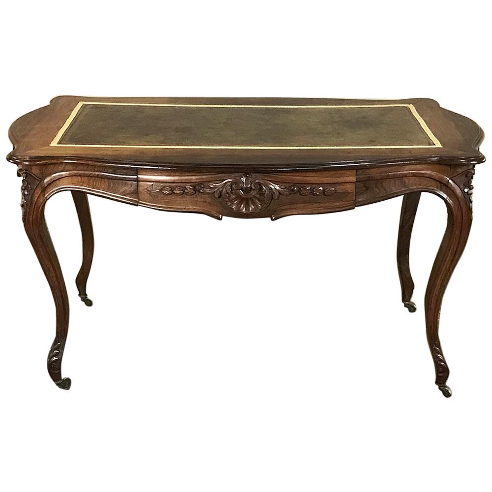 19th Century French Rosewood Leather Top Desk, Writing Table