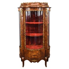 19th Century French Rosewood & Marquetry Serpentine Vitrine