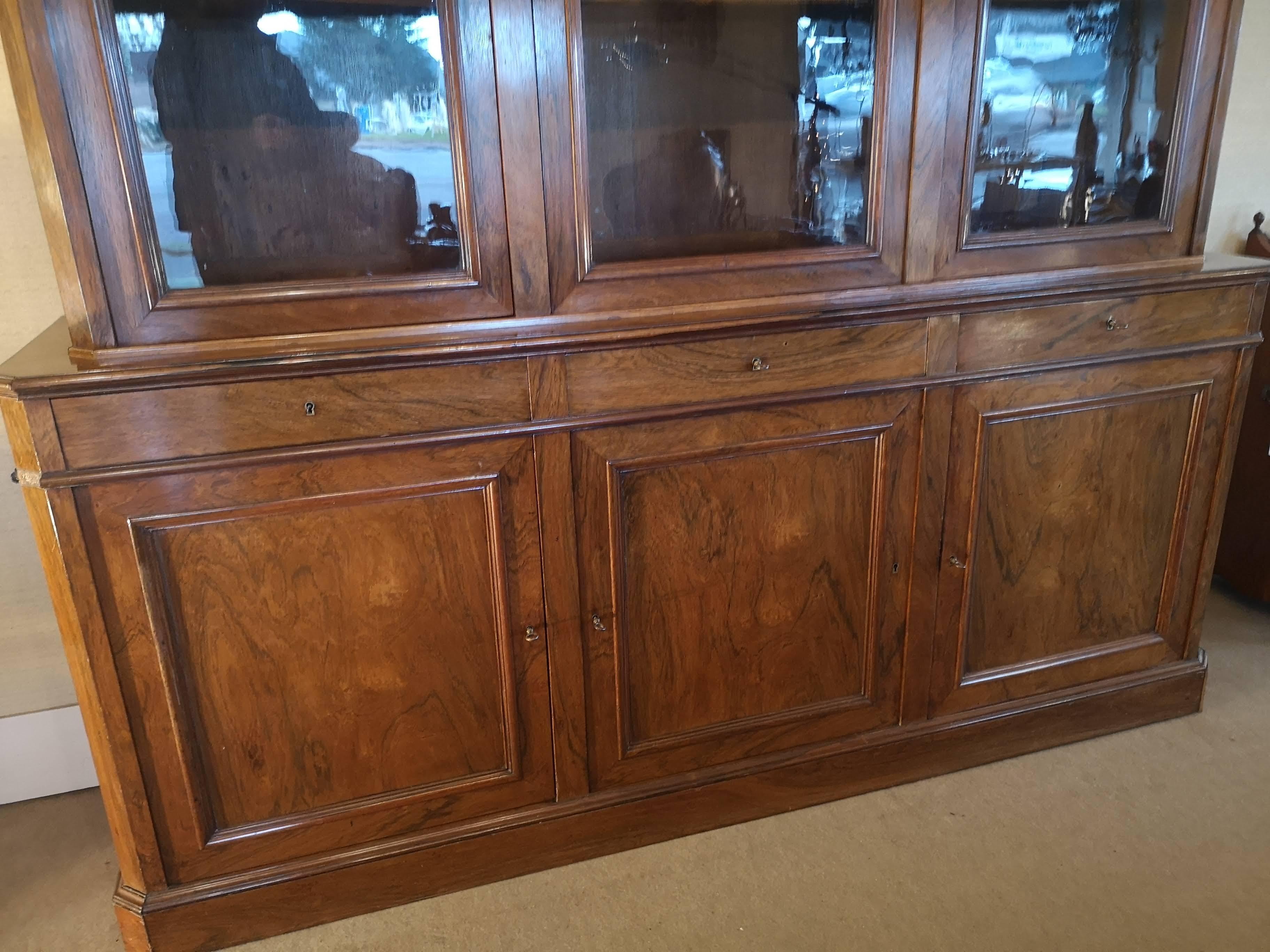 19th Century French Rosewood three doors bookcase For Sale 13