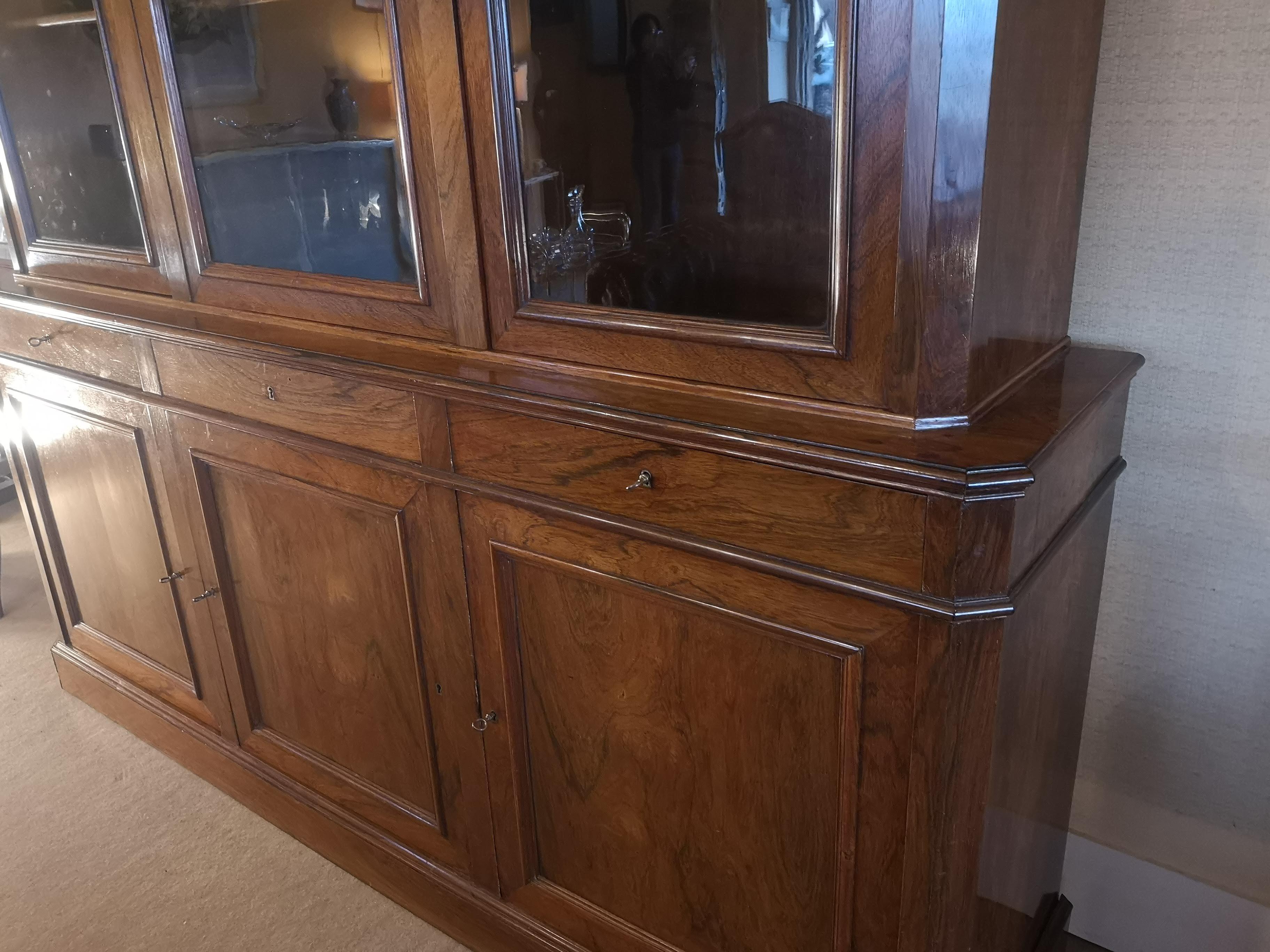 Louis Philippe 19th Century French Rosewood three doors bookcase For Sale