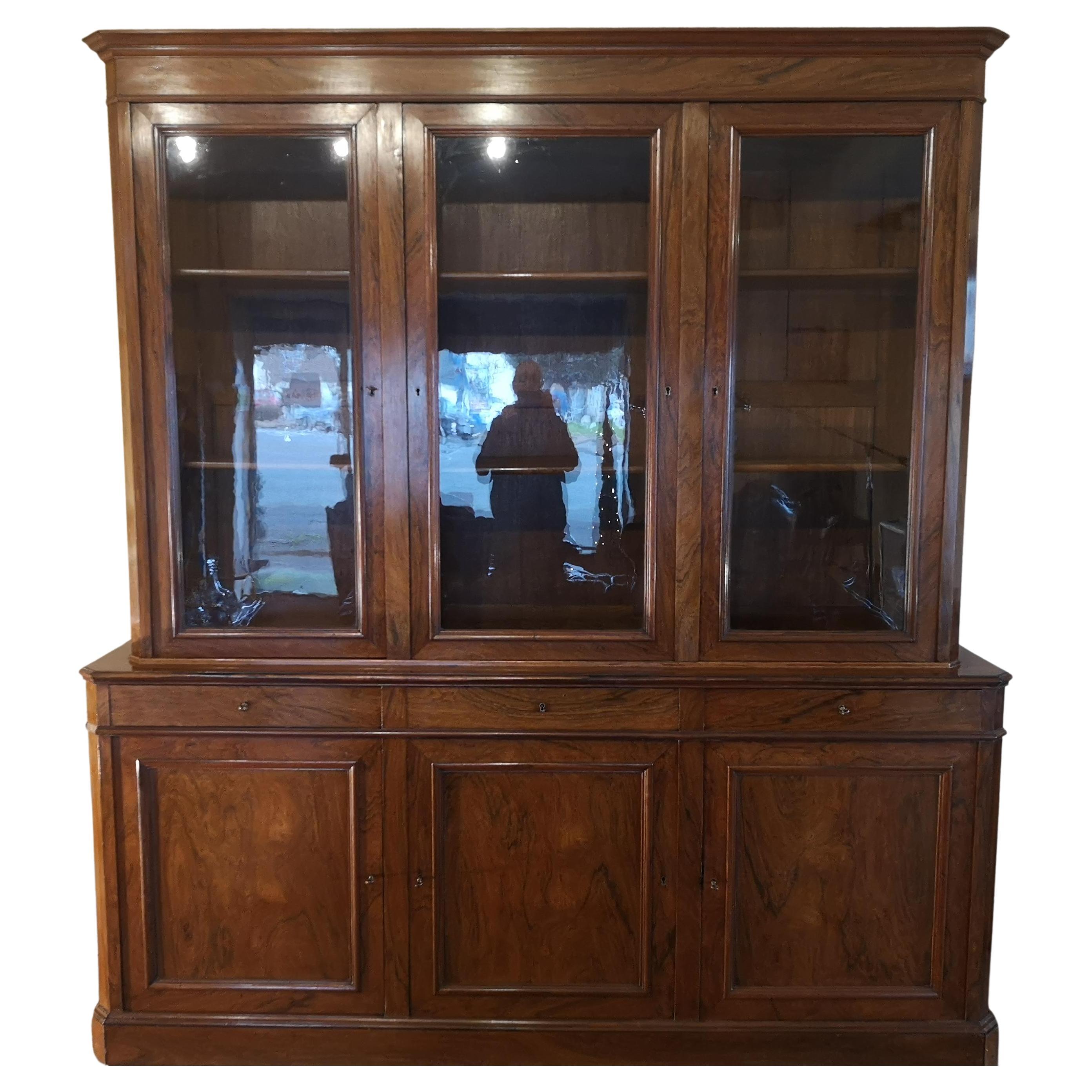 Librería francesa de tres puertas de palisandro del siglo XIX