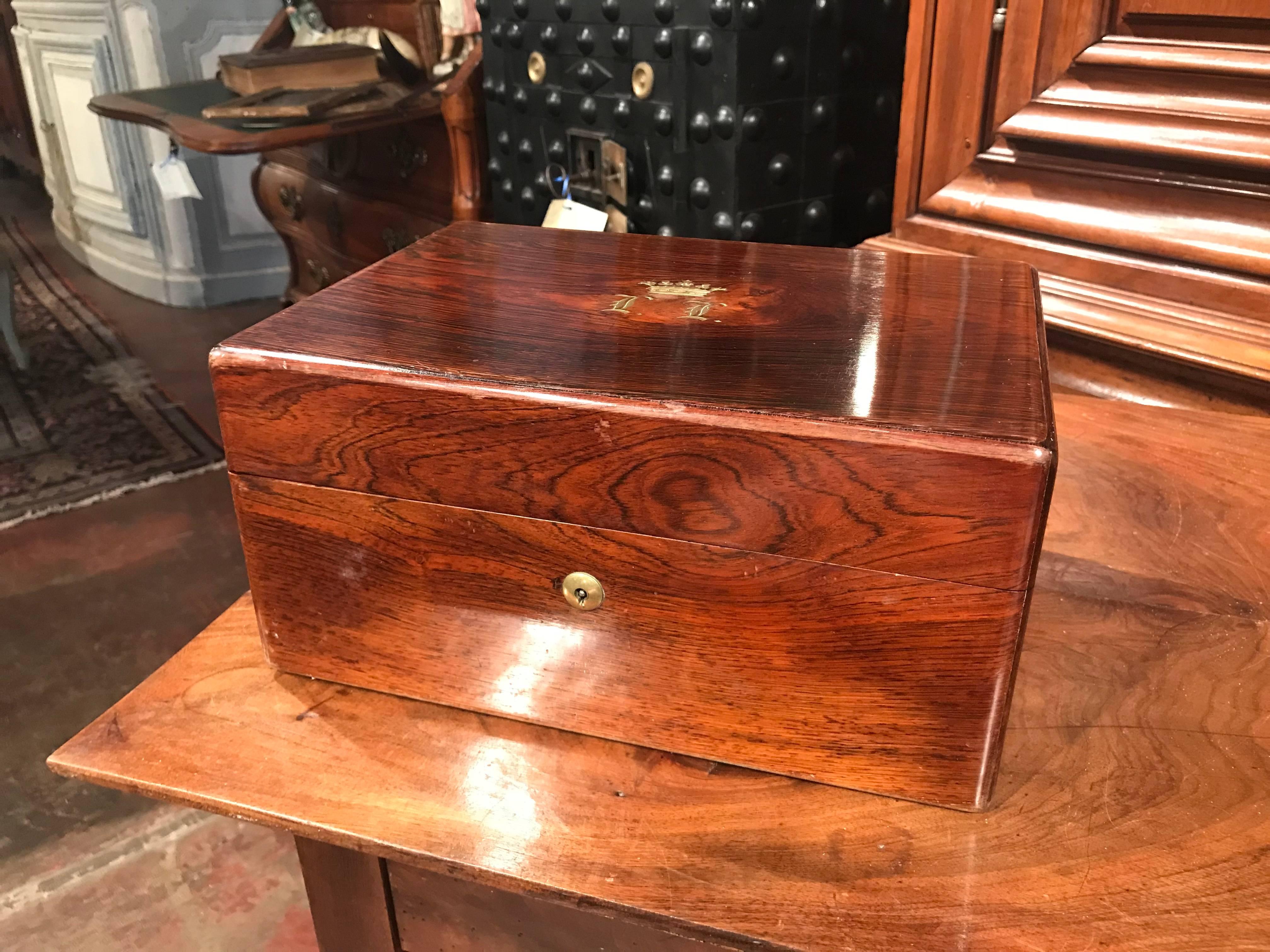 Napoleon III 19th Century French Rosewood Travel Vanity Case by Peret and Dated 1855 For Sale