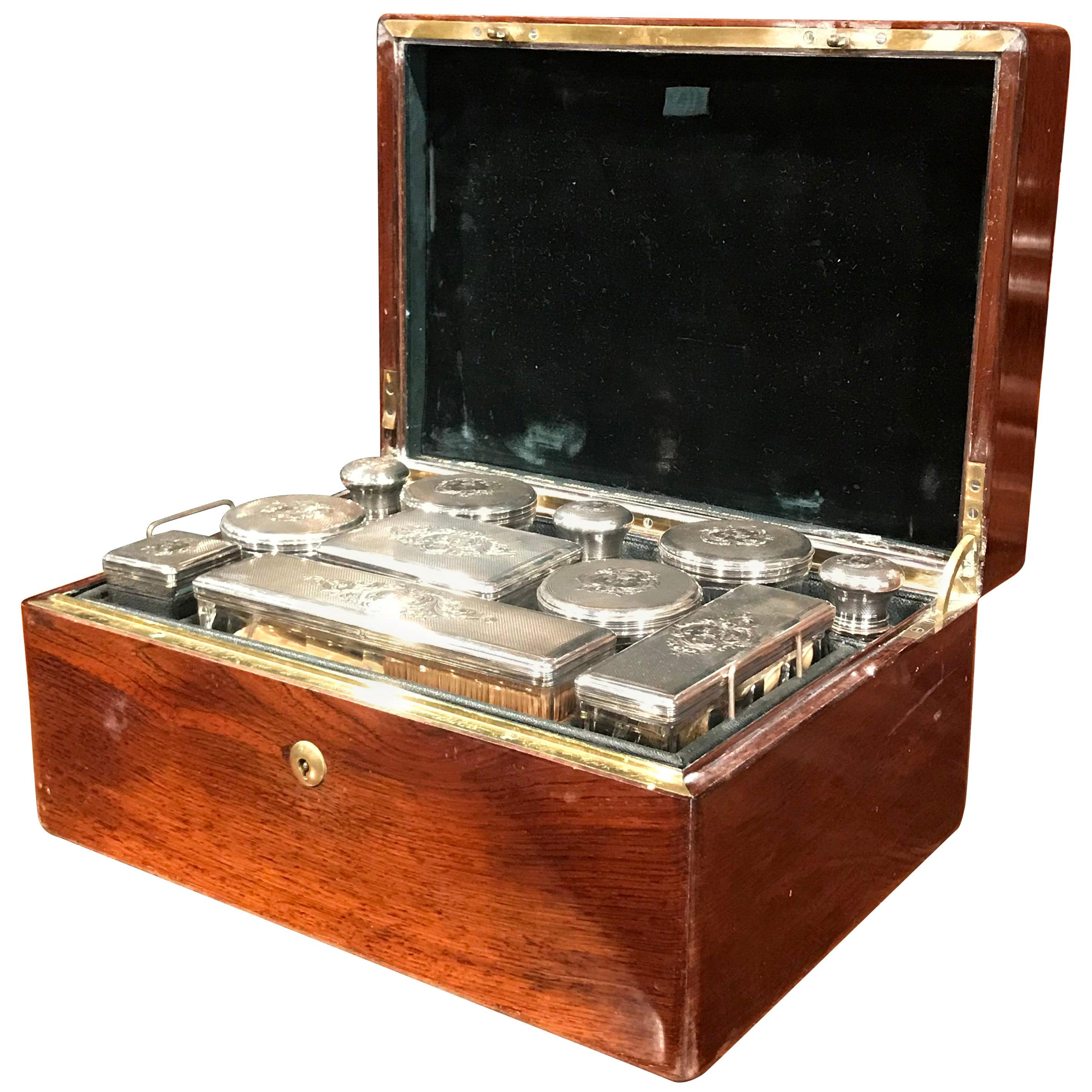 19th Century French Rosewood Travel Vanity Case by Peret and Dated 1855 For Sale