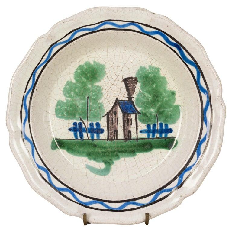 Hand-Painted 19th Century French Rouen Ceramic Plate For Sale