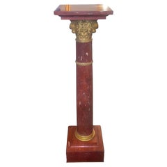 19th Century French Rouge Griotte Marble & Ormolu Pedestal Column