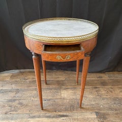 19th Century French Round Carrara Marble Top Bouillotte Side Table