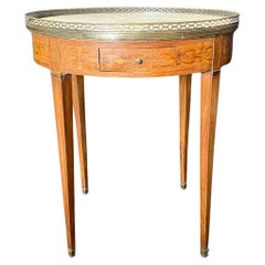 19th Century French Round Carrara Marble Top Side Table with Ribbon Marquetry
