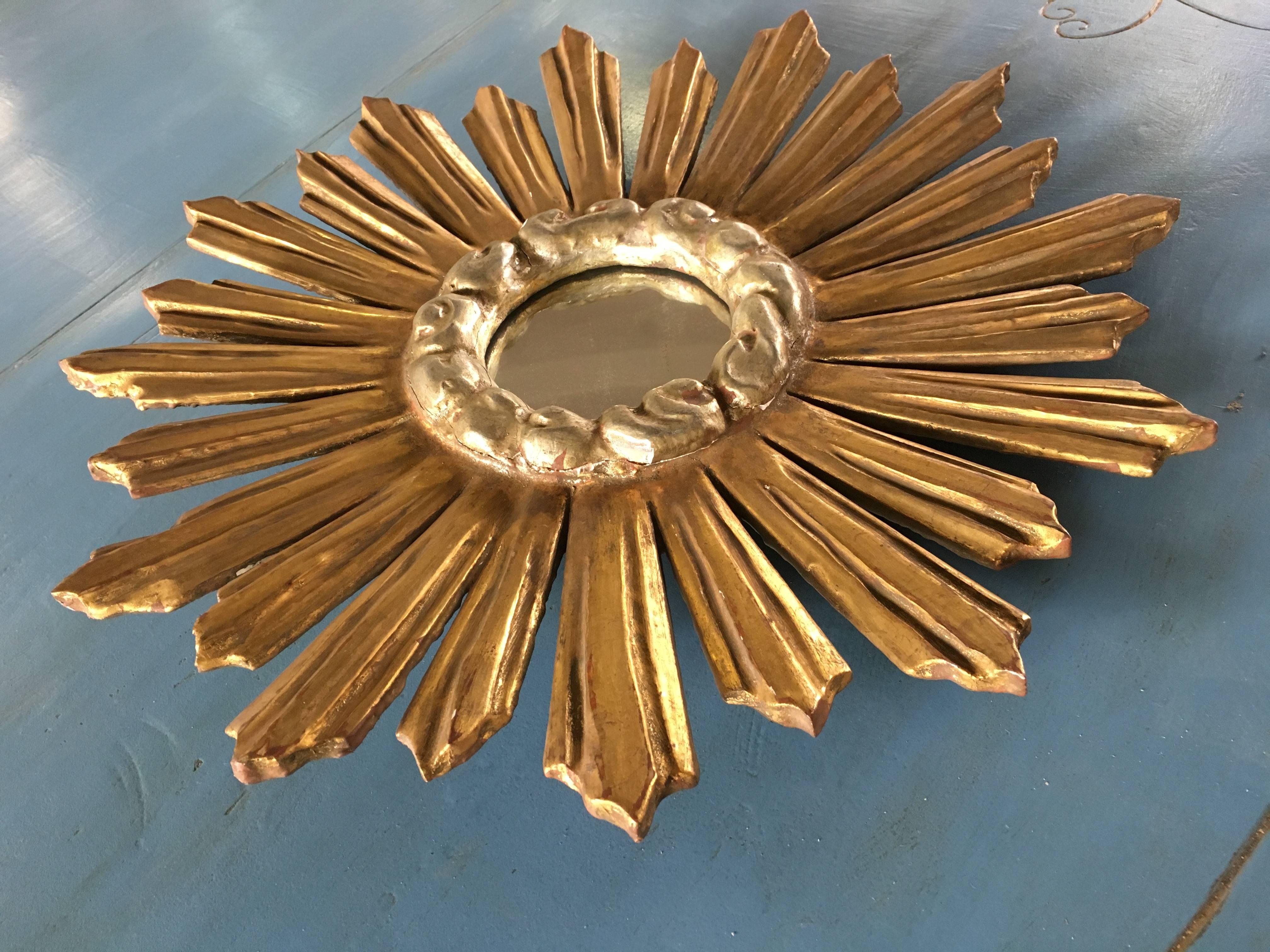 miroir rond en bois doré du 19ème siècle 