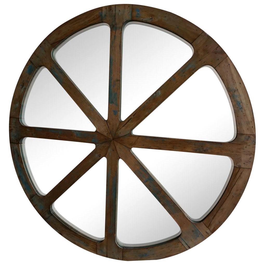 19th Century French Round Industrial Wooden Wall Mirror