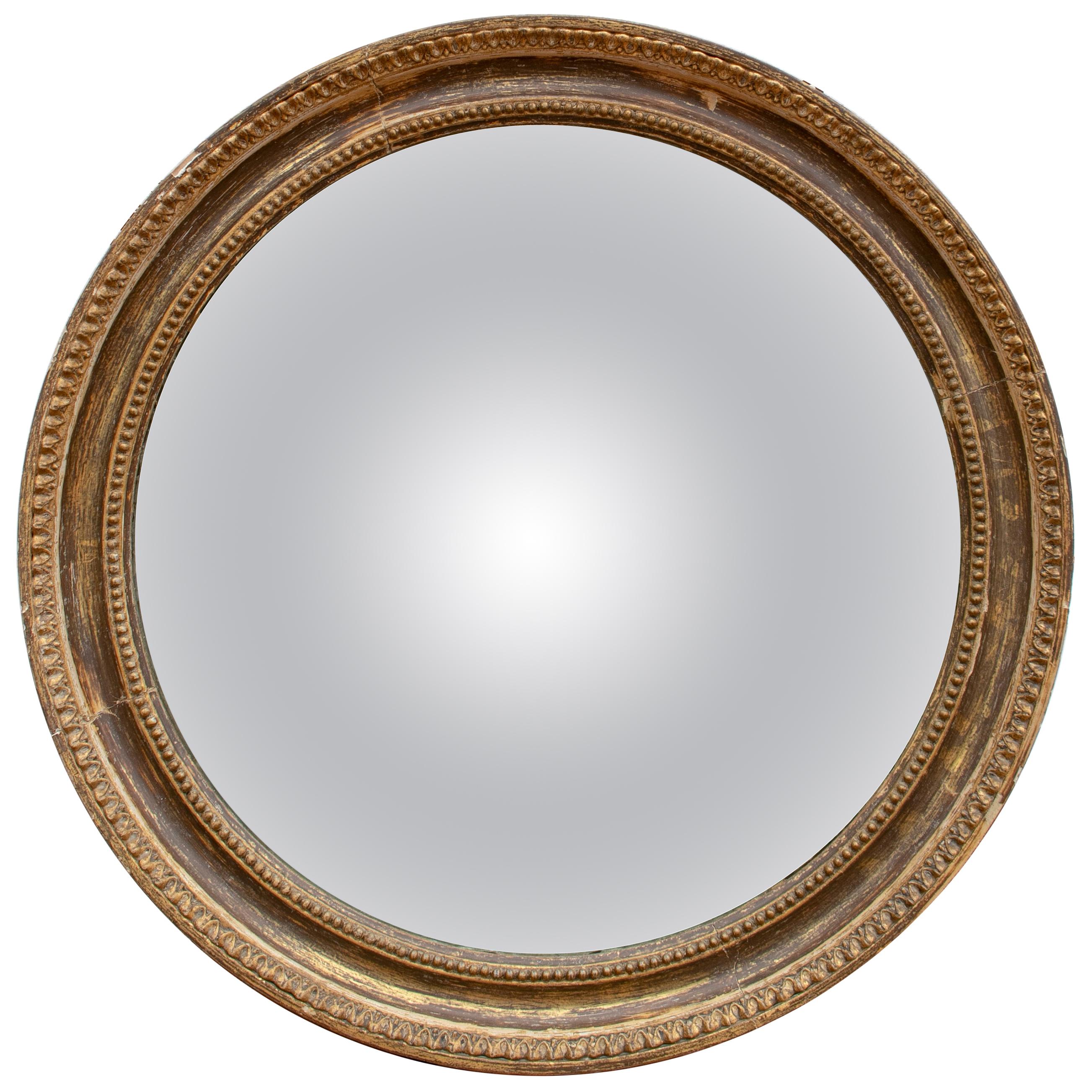 19th Century French Round Mirror with Gilt Frame