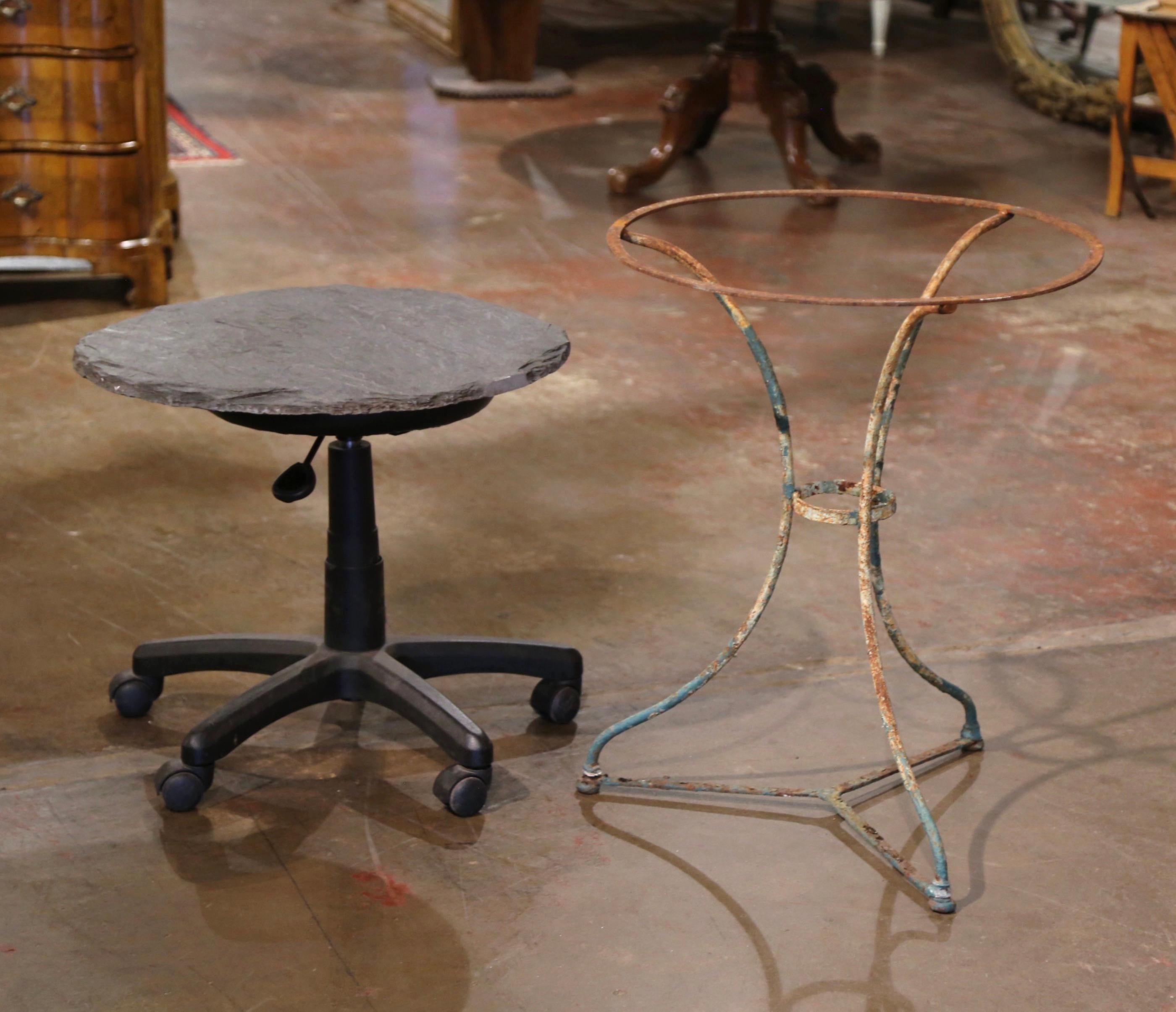 19th Century French Round Slate Top Painted Iron Bistro Table For Sale 3