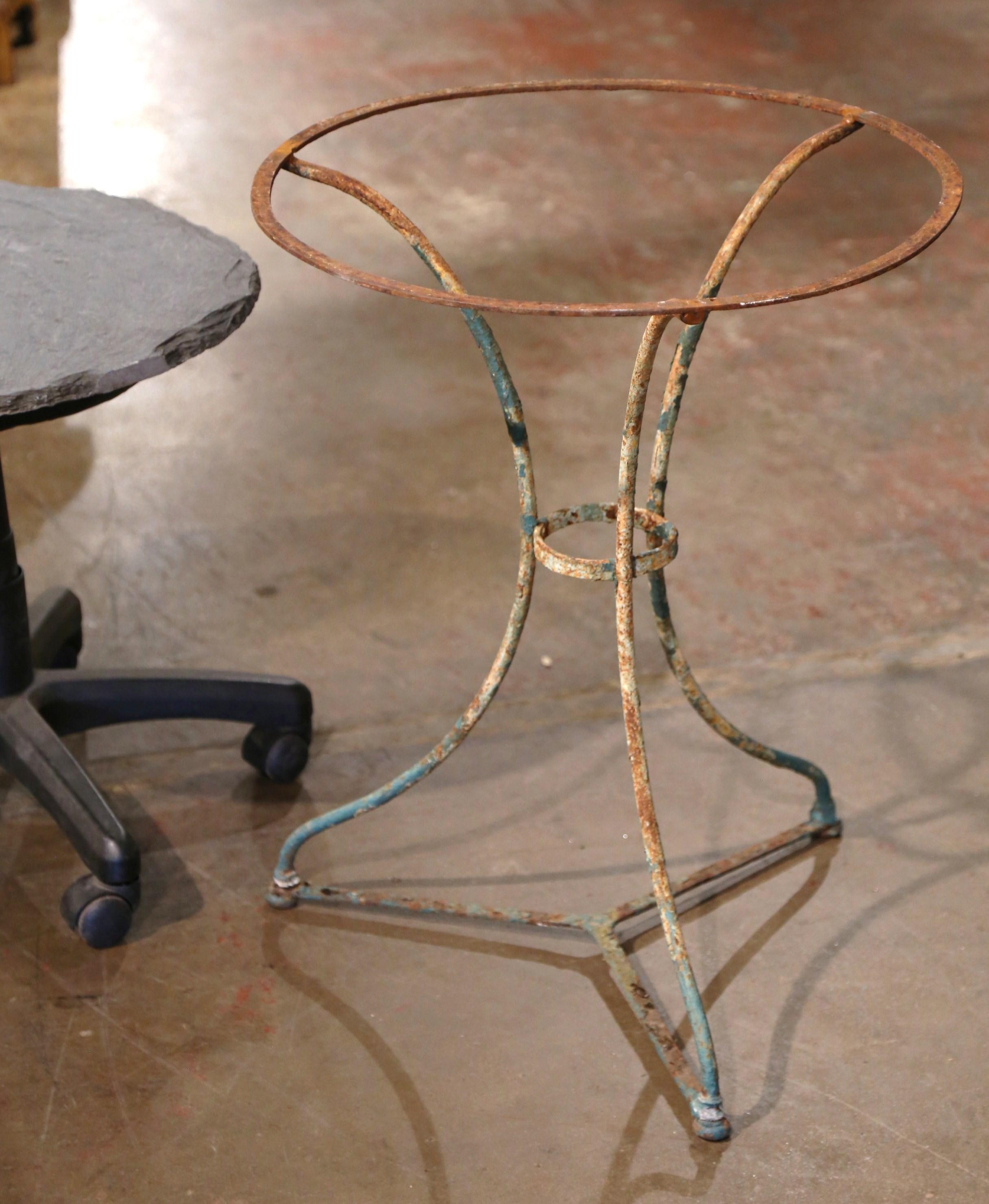 19th Century French Round Slate Top Painted Iron Bistro Table For Sale 4
