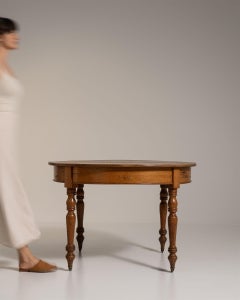 19th Century French Round Table on Casters, Medium Walnut Wood Finish