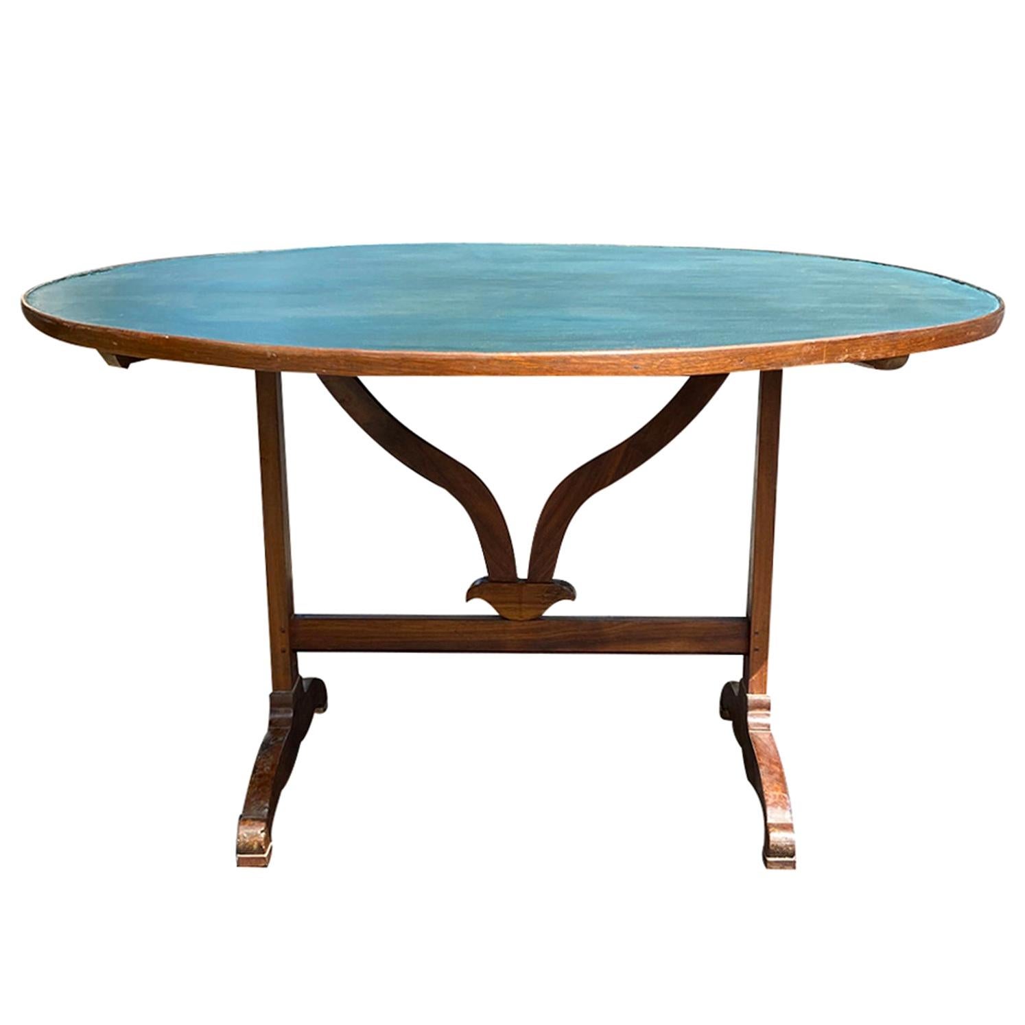 19th Century French Round Tilt-Top Wine Tasting Table with Custom Painted Top For Sale