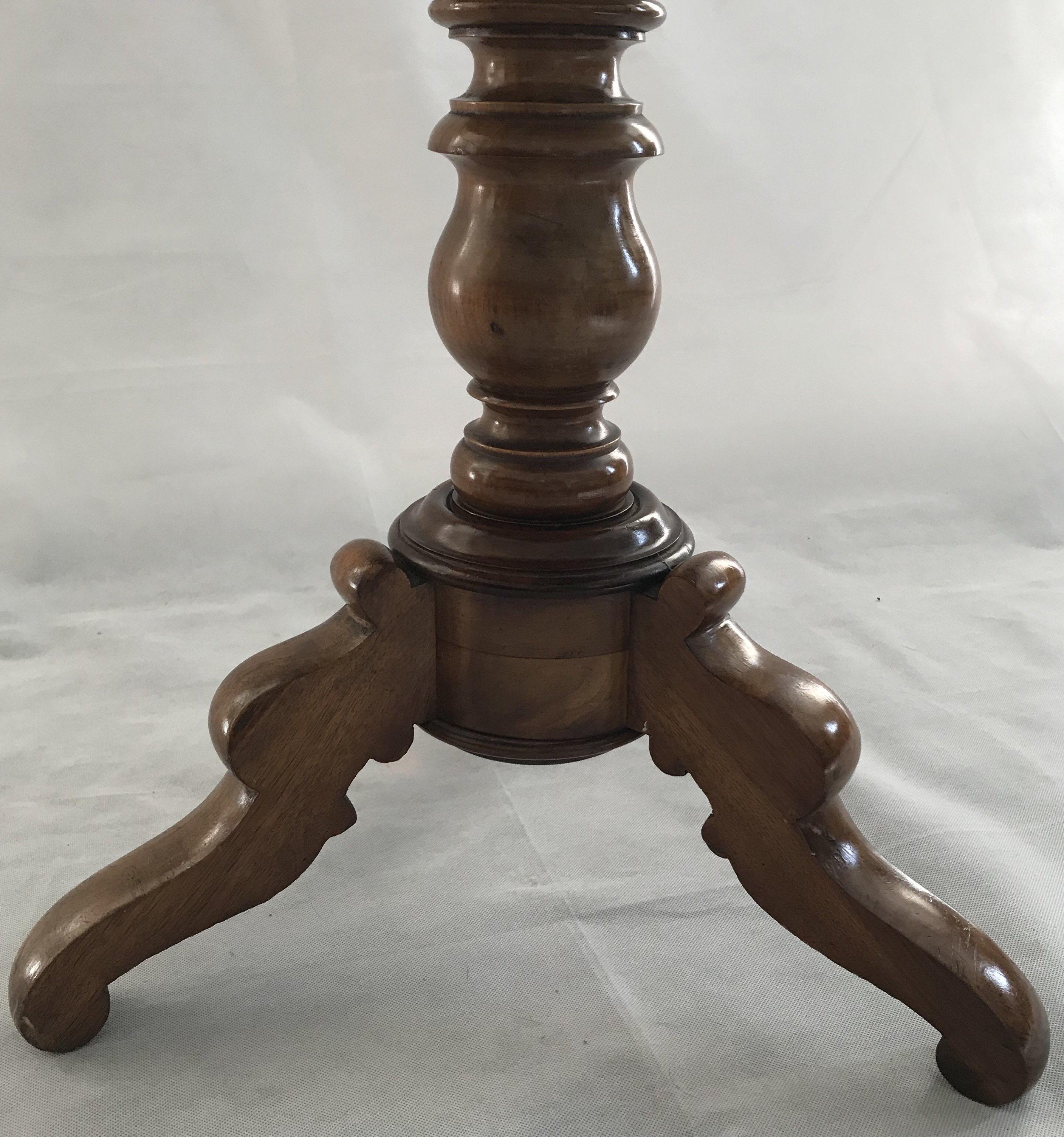 19th Century French Round Walnut Side Tilt Top Table 1