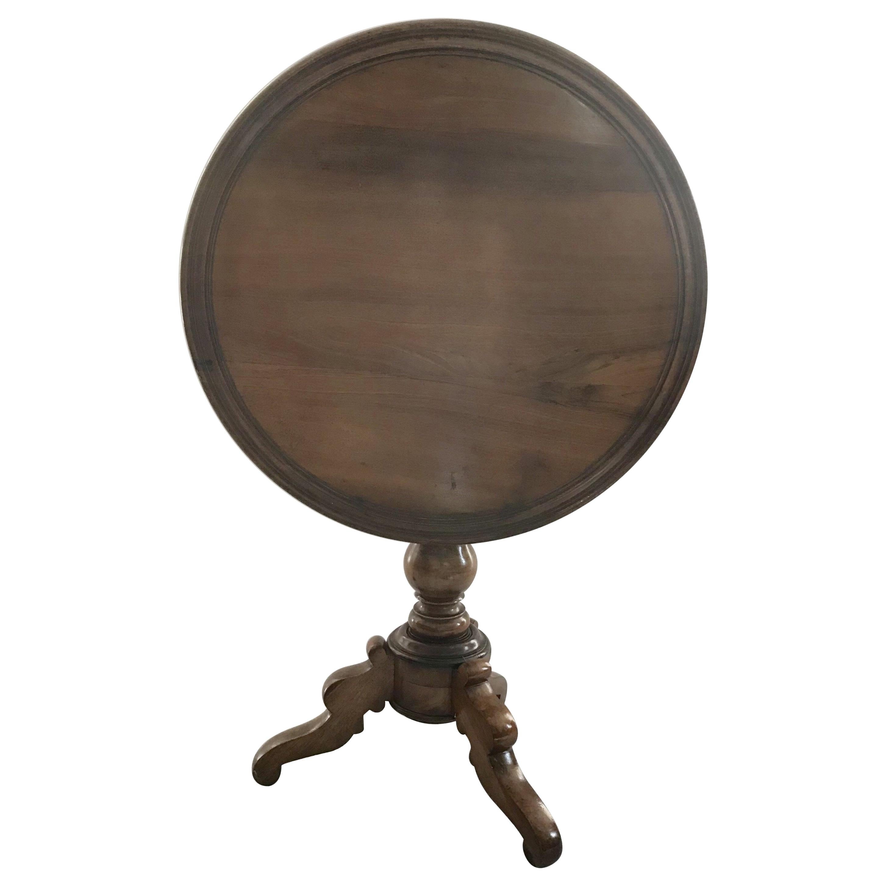 19th Century French Round Walnut Side Tilt Top Table