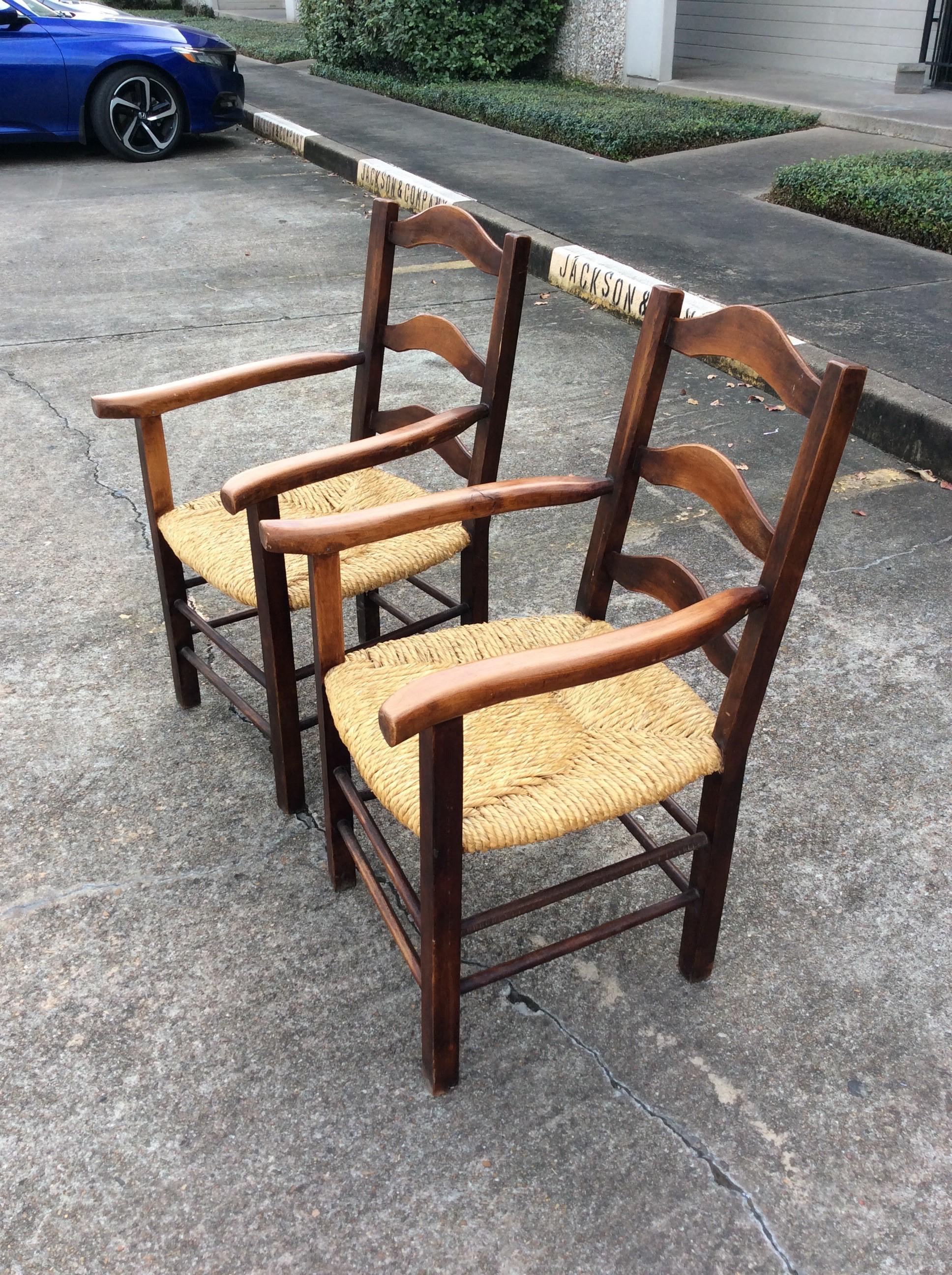 French Provincial 19th Century French Rush Seat Armchairs - a Pair