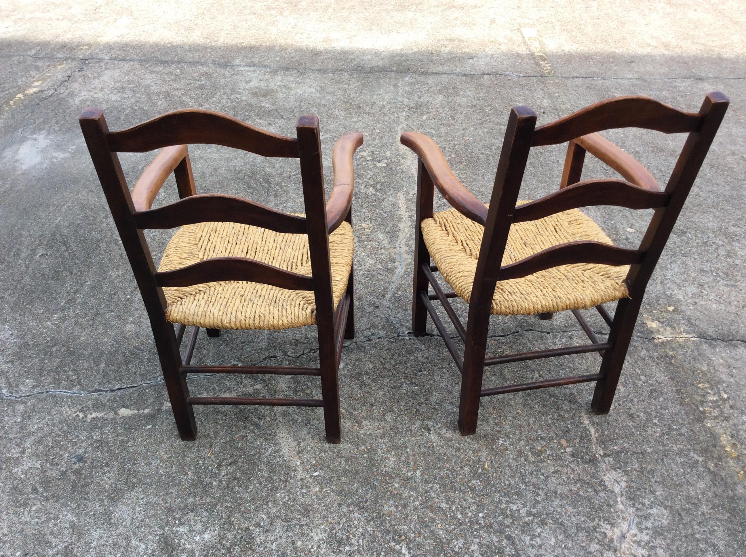 Hand-Crafted 19th Century French Rush Seat Armchairs - a Pair