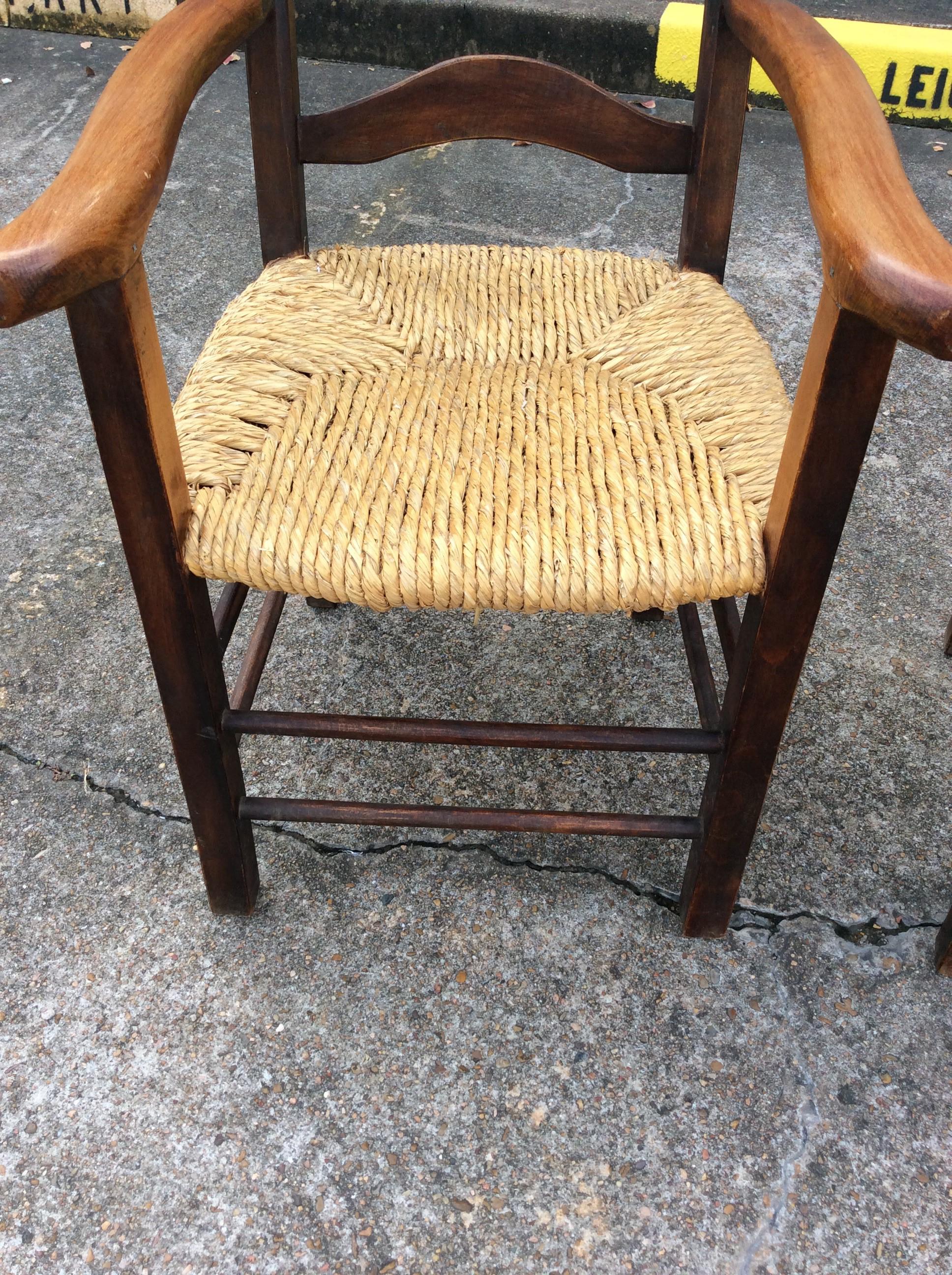 19th Century French Rush Seat Armchairs - a Pair 2