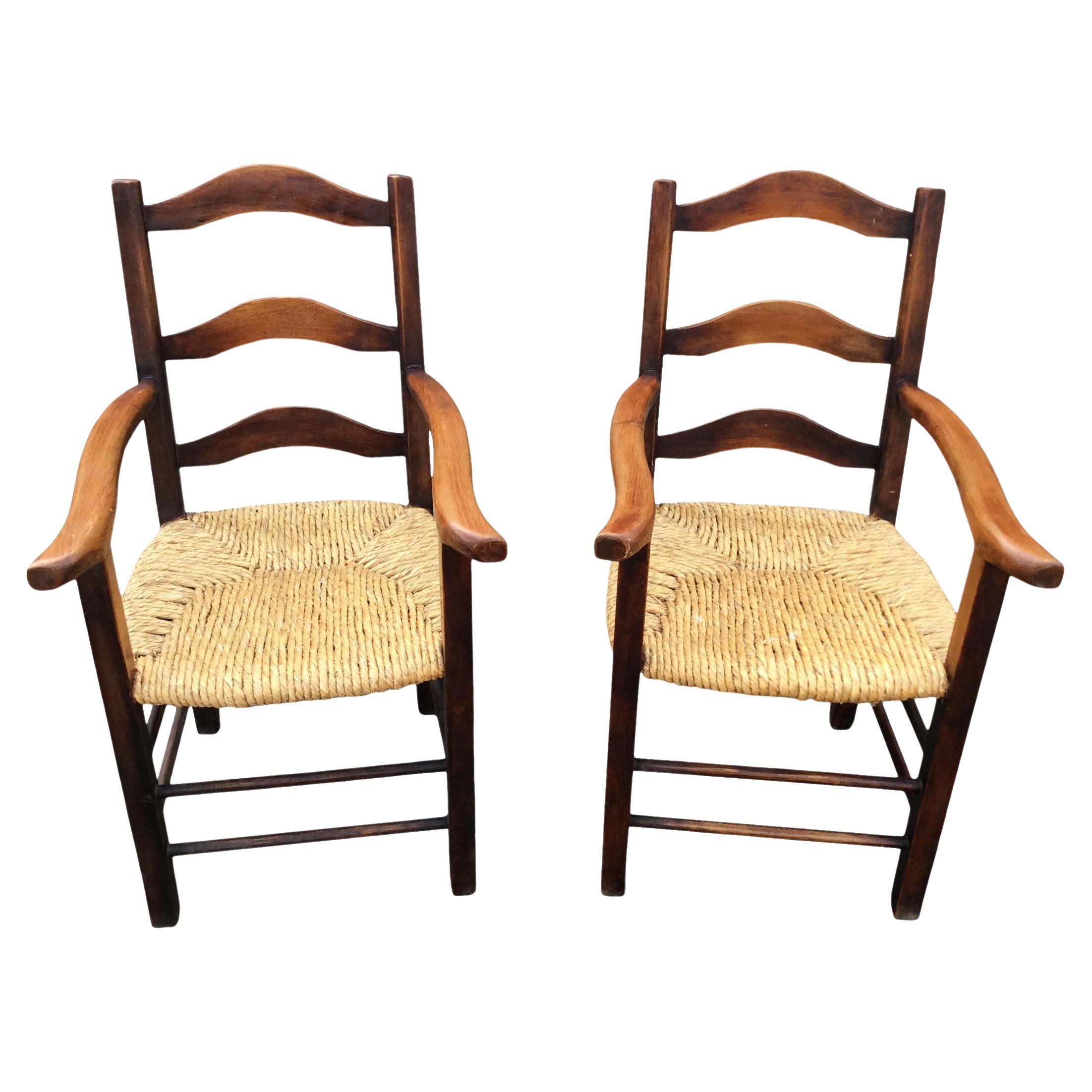 19th Century French Rush Seat Armchairs - a Pair