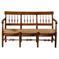 19th century French rush seated hall bench
