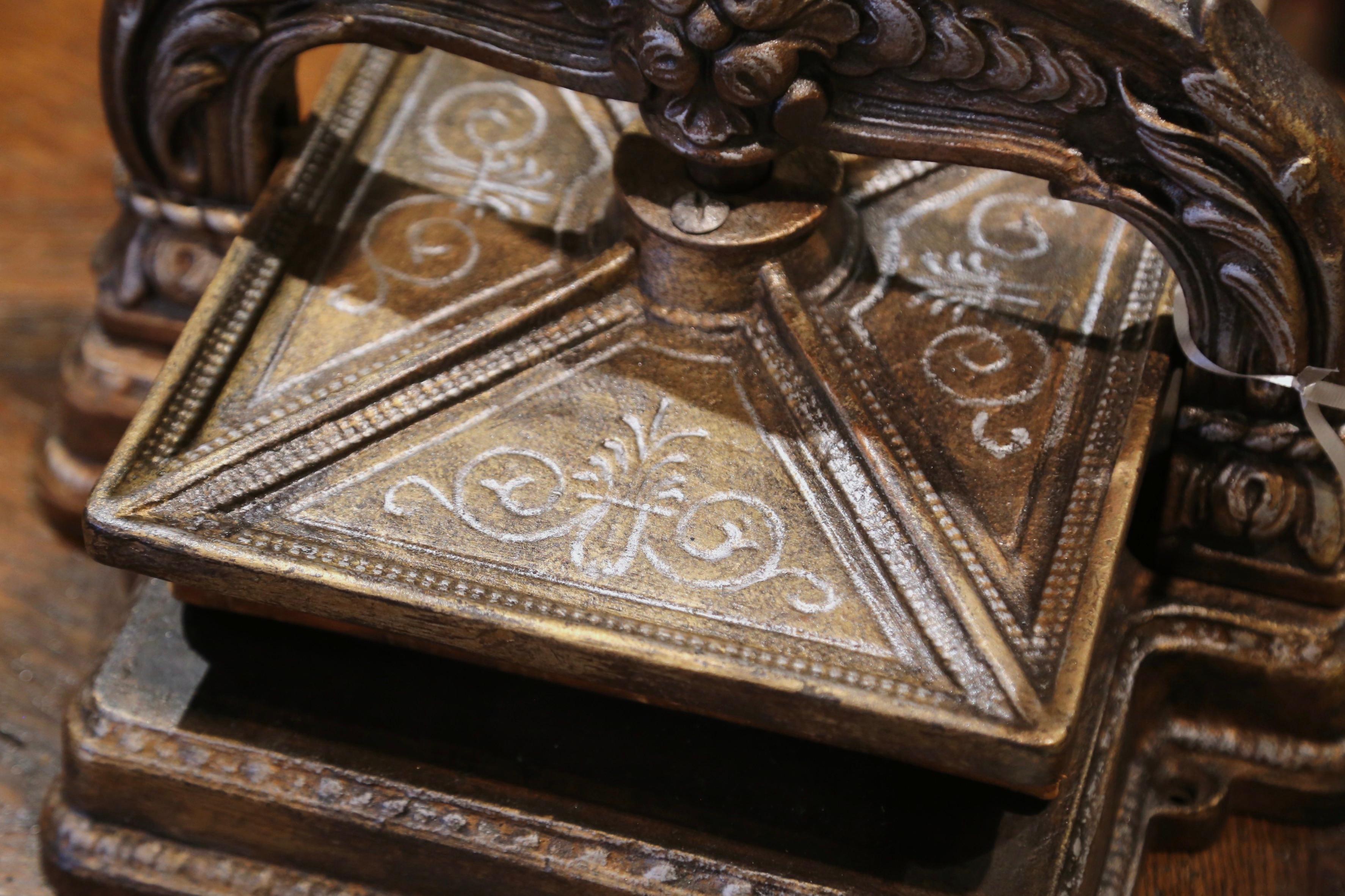 19th Century French Rust Silver and Gilt Painted Wrought Iron Book Binding Press 5