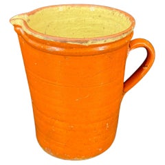 19th Century French Rust Yellow Glazed Pitcher Pot with Handle
