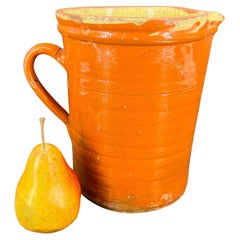 19th Century French Rust Yellow Glazed Pitcher Pot with Handle