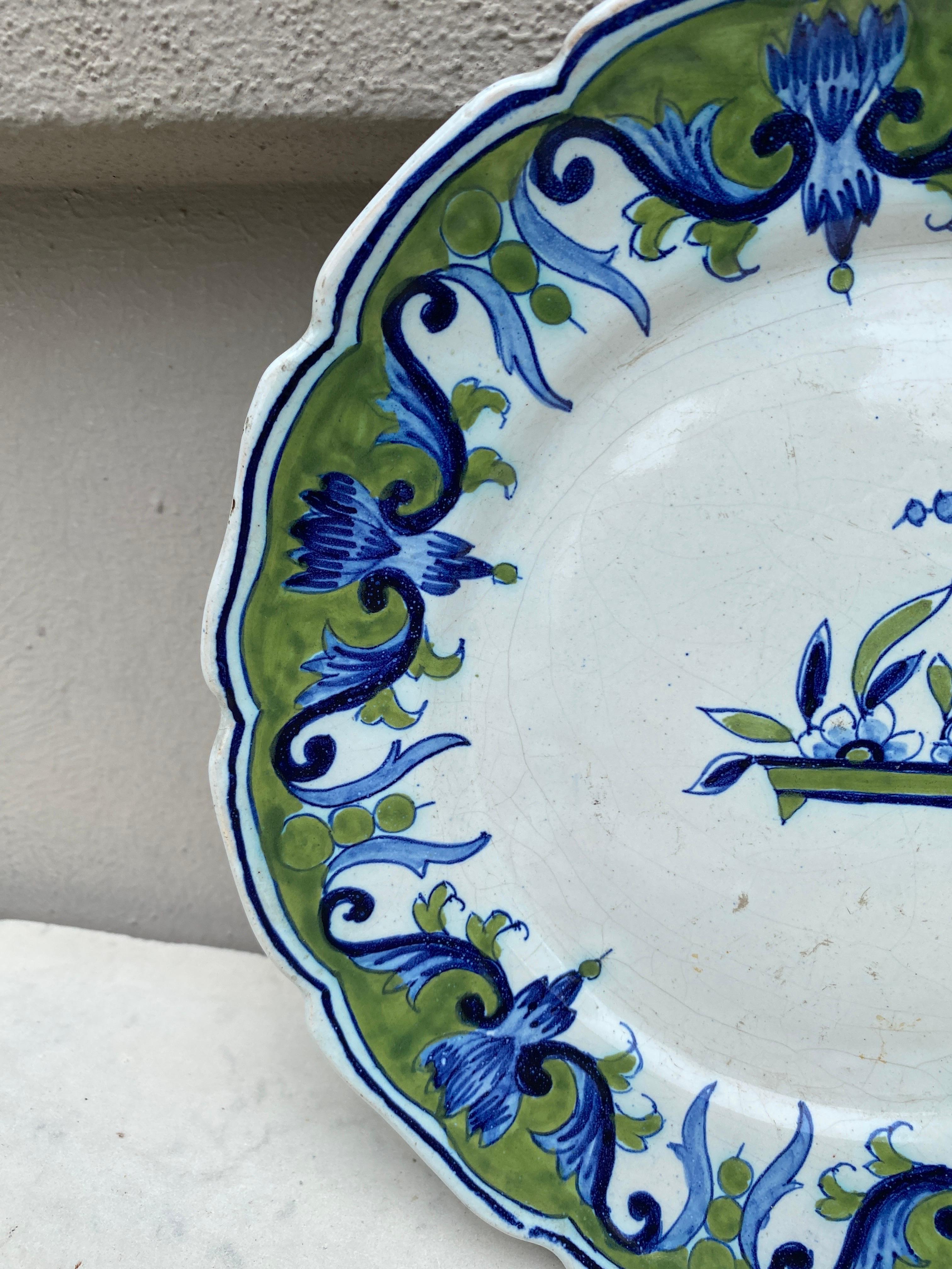 French Provincial 19th Century French Rustic Faience Plate Desvres Gabriel Emile Fourmaintraux For Sale