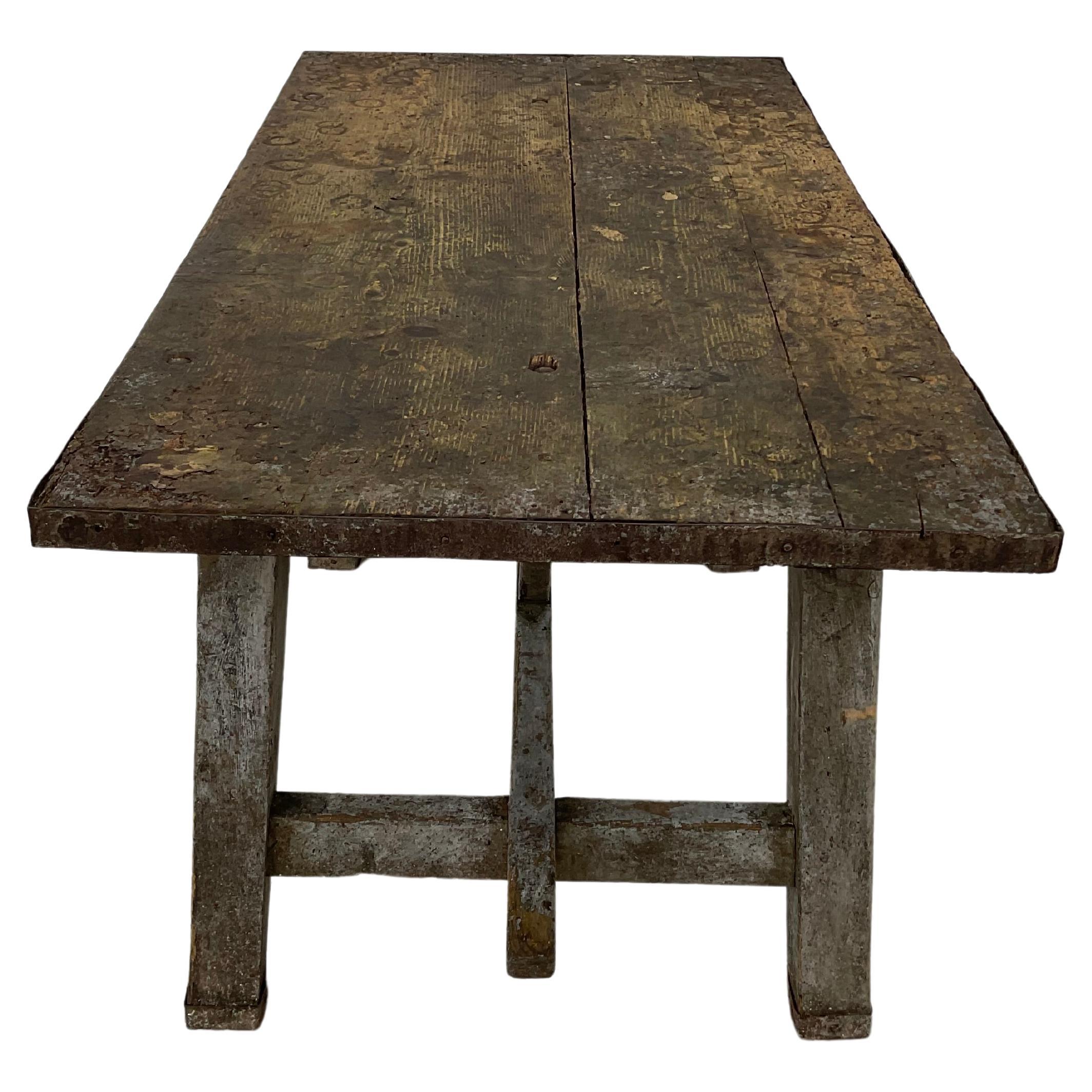 19th Century French Rustic Industrial Dining or Writing Table or Desk In Good Condition For Sale In Bradenton, FL