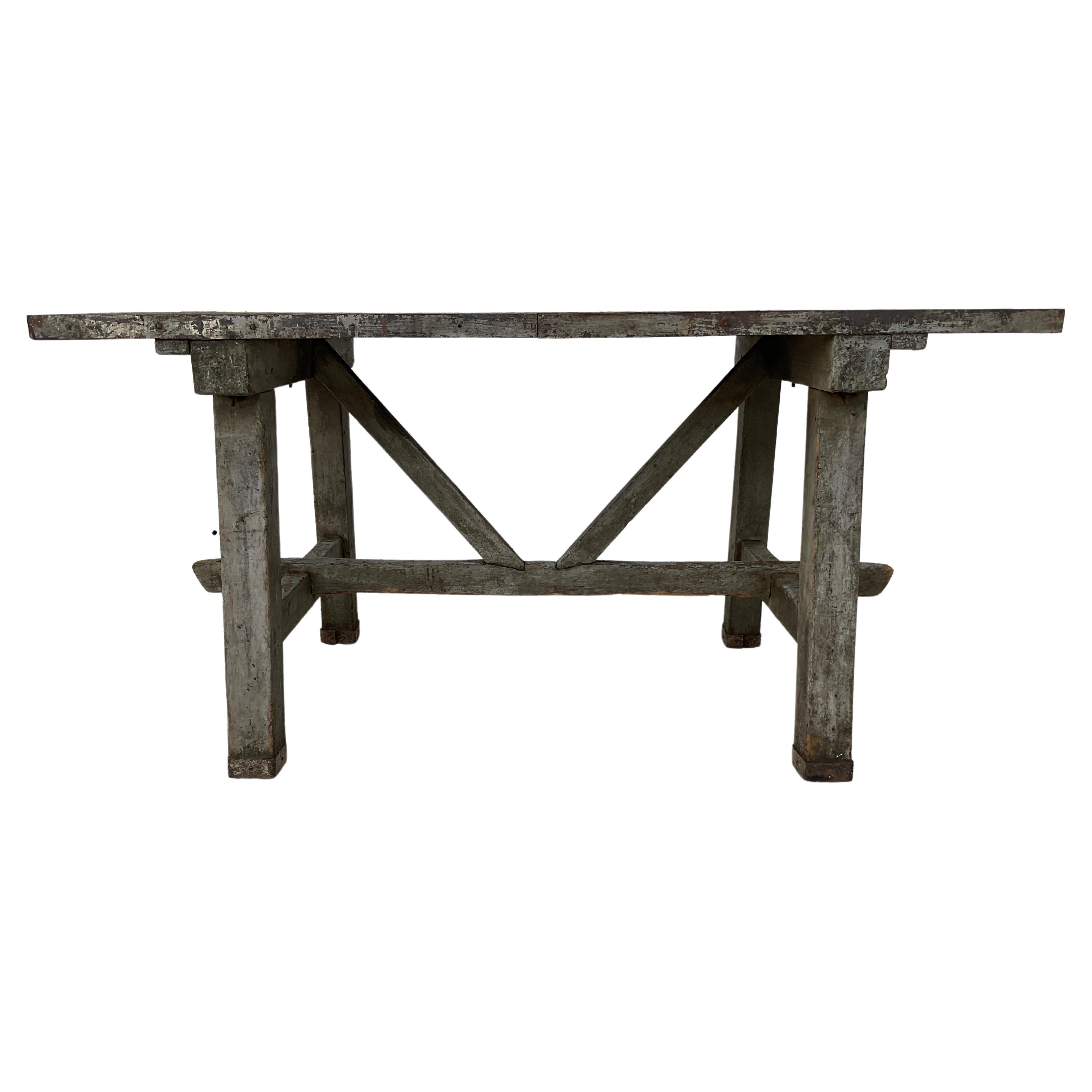 19th Century French Rustic Industrial Dining or Writing Table or Desk For Sale 4
