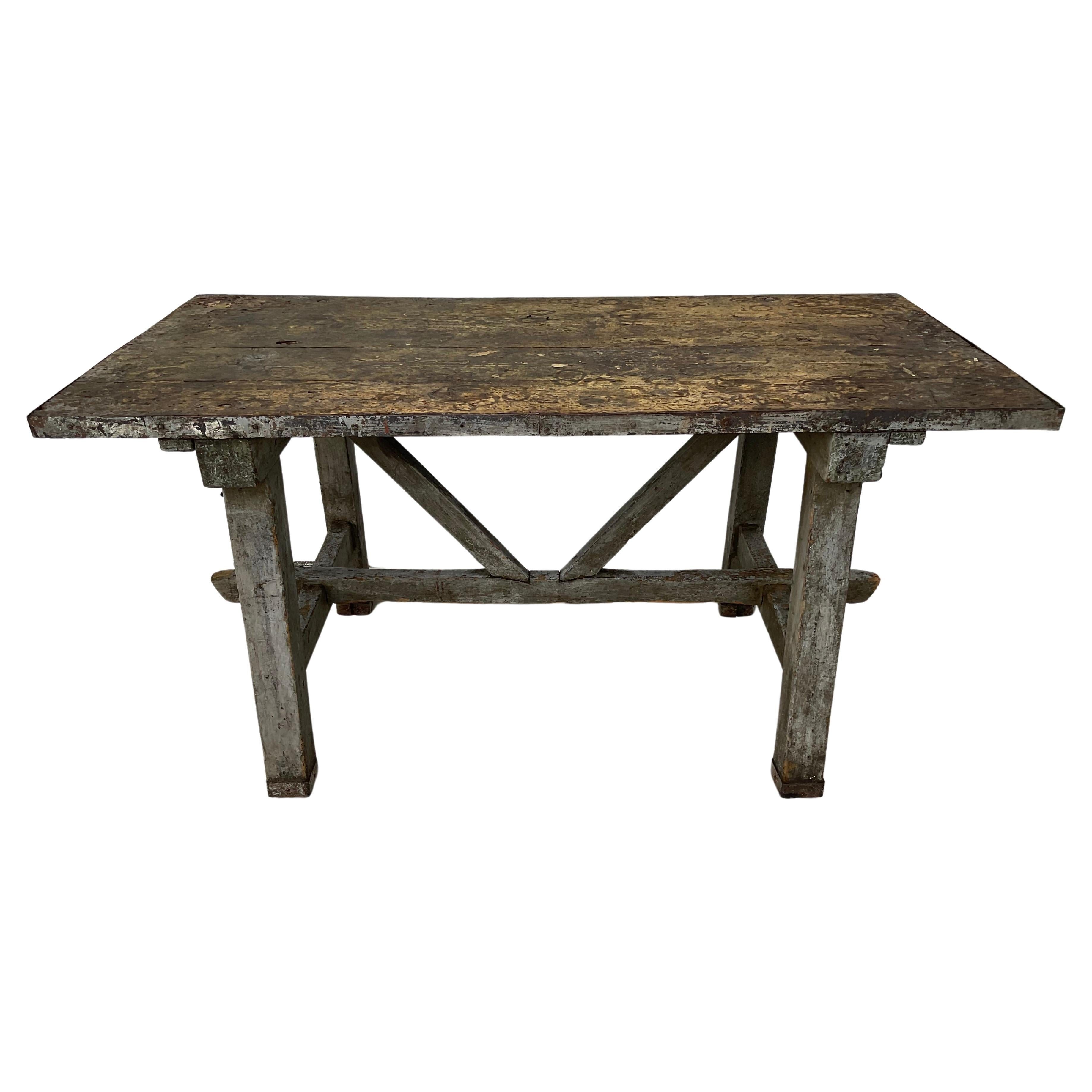 19th Century French Rustic Industrial Dining or Writing Table or Desk