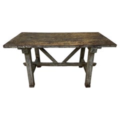 Table ou bureau de salle à manger ou d'écriture rustique industrielle française du 19e siècle