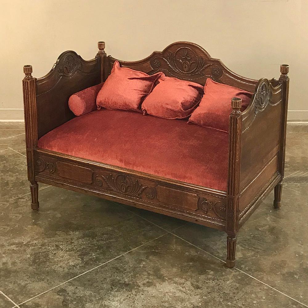 Hand-Carved 19th Century French Rustic Louis XVI Hand Carved Canapé 'Petite Sofa