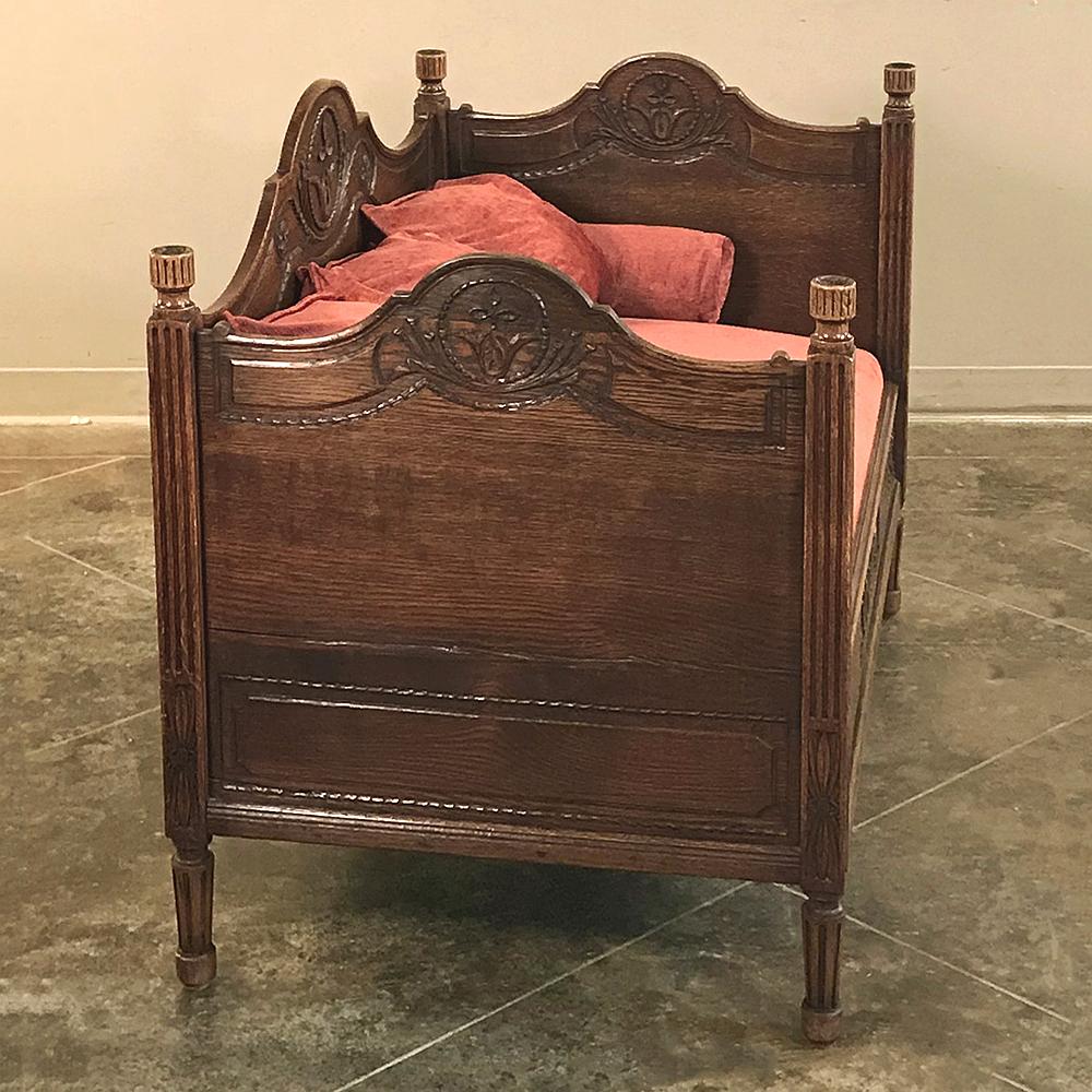 19th Century French Rustic Louis XVI Hand Carved Canapé 'Petite Sofa In Good Condition In Dallas, TX