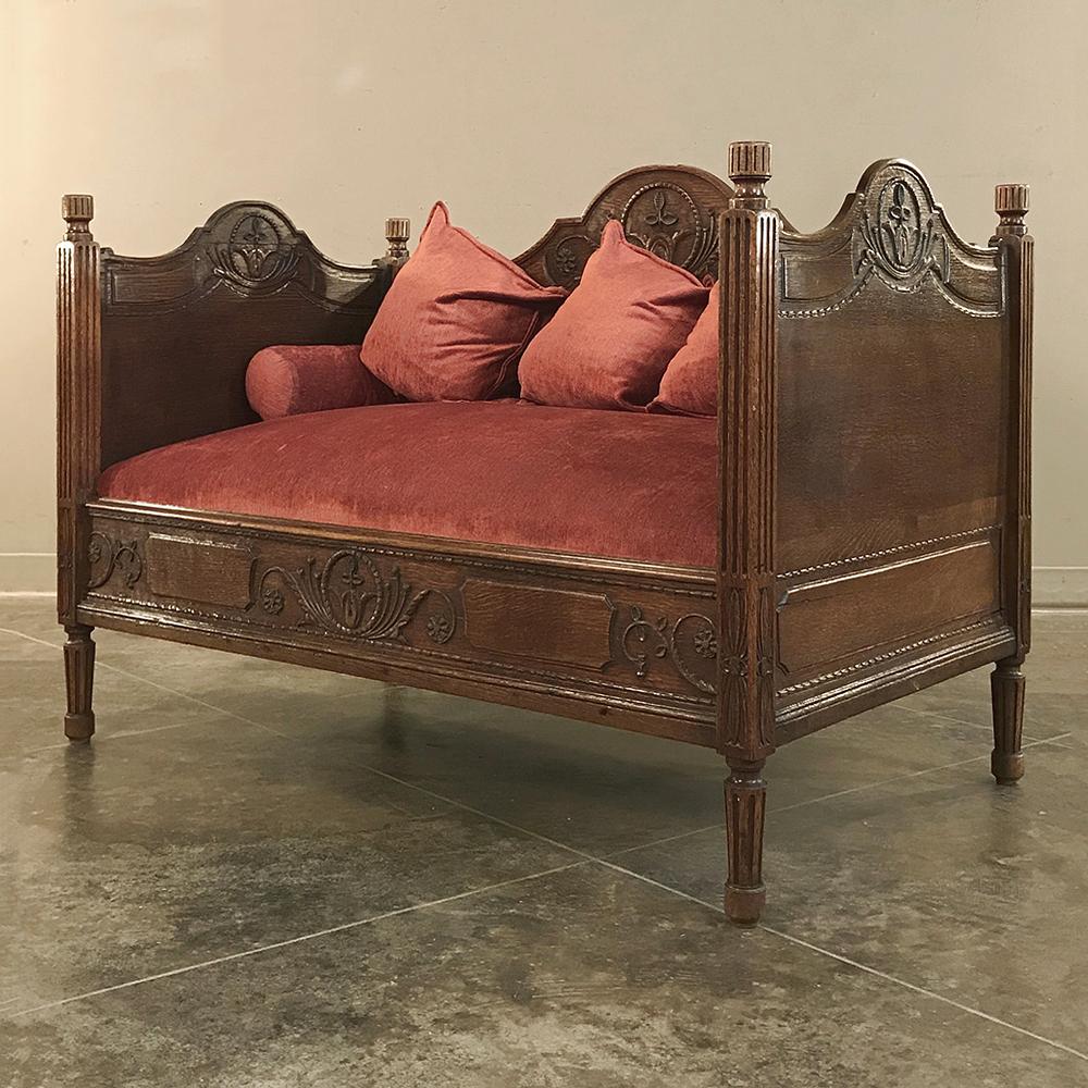 19th Century French Rustic Louis XVI Hand Carved Canapé 'Petite Sofa 2