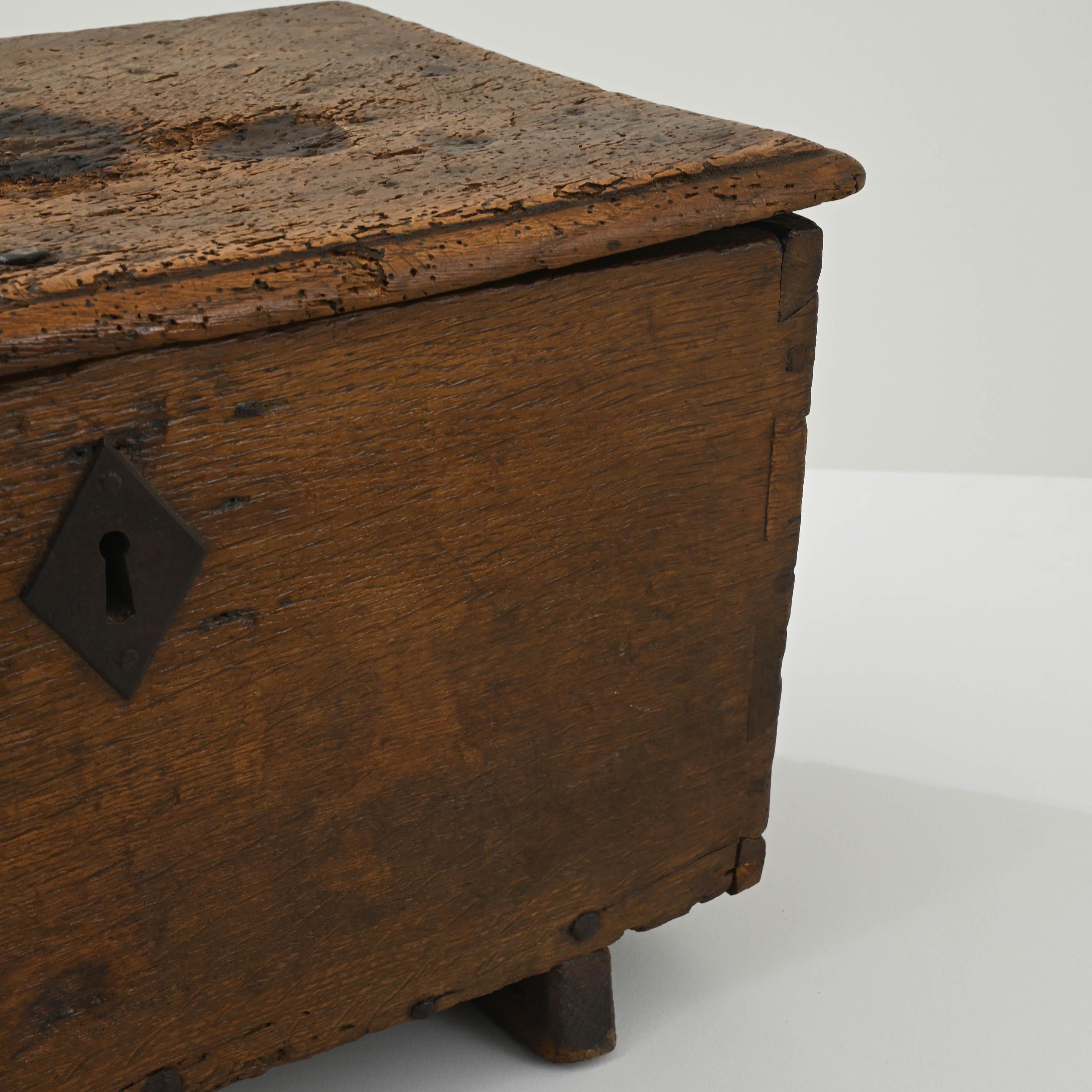 Boîte rustique française du 19ème siècle en chêne et fer forgé 2
