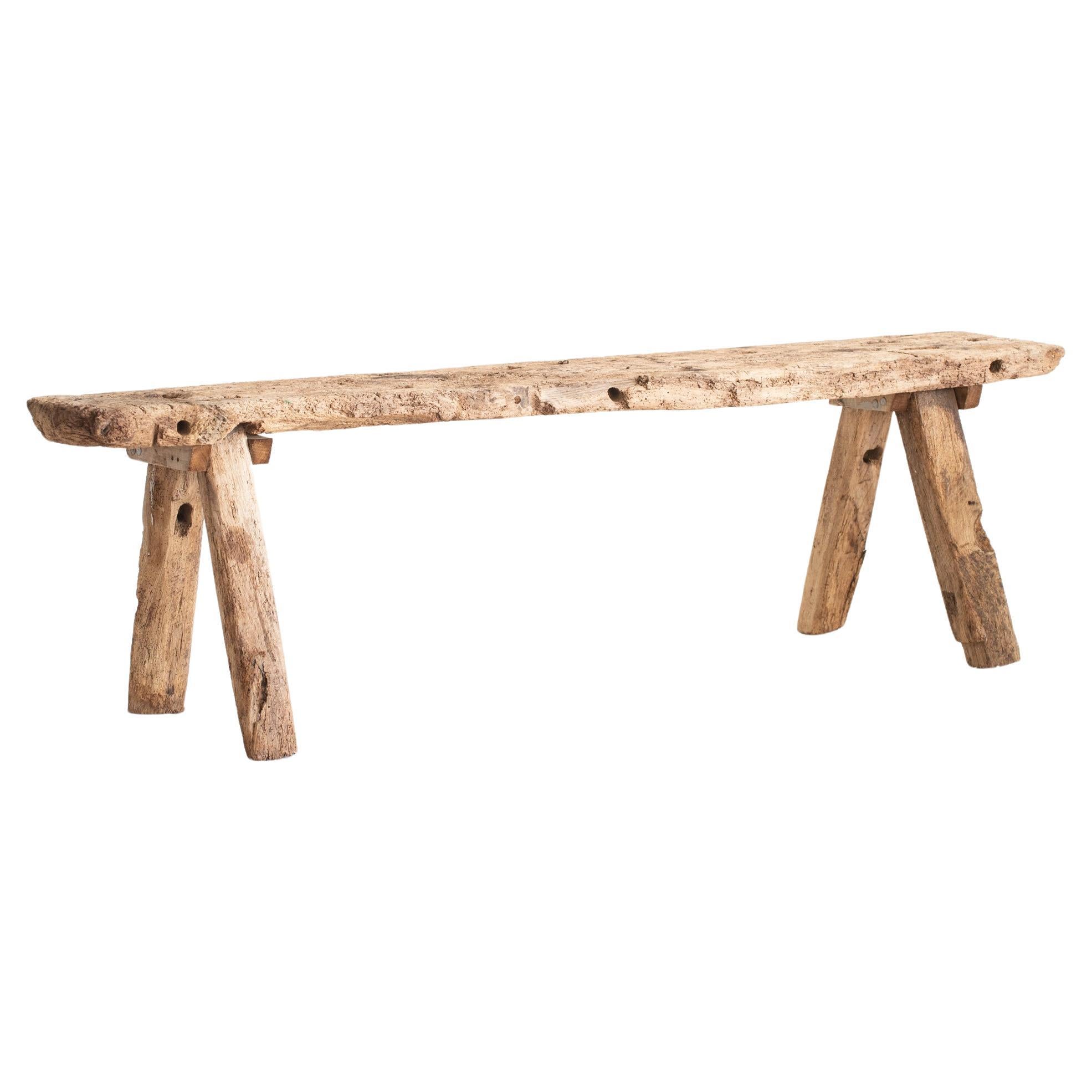 19th Century French Rustic Oak Pig Bench