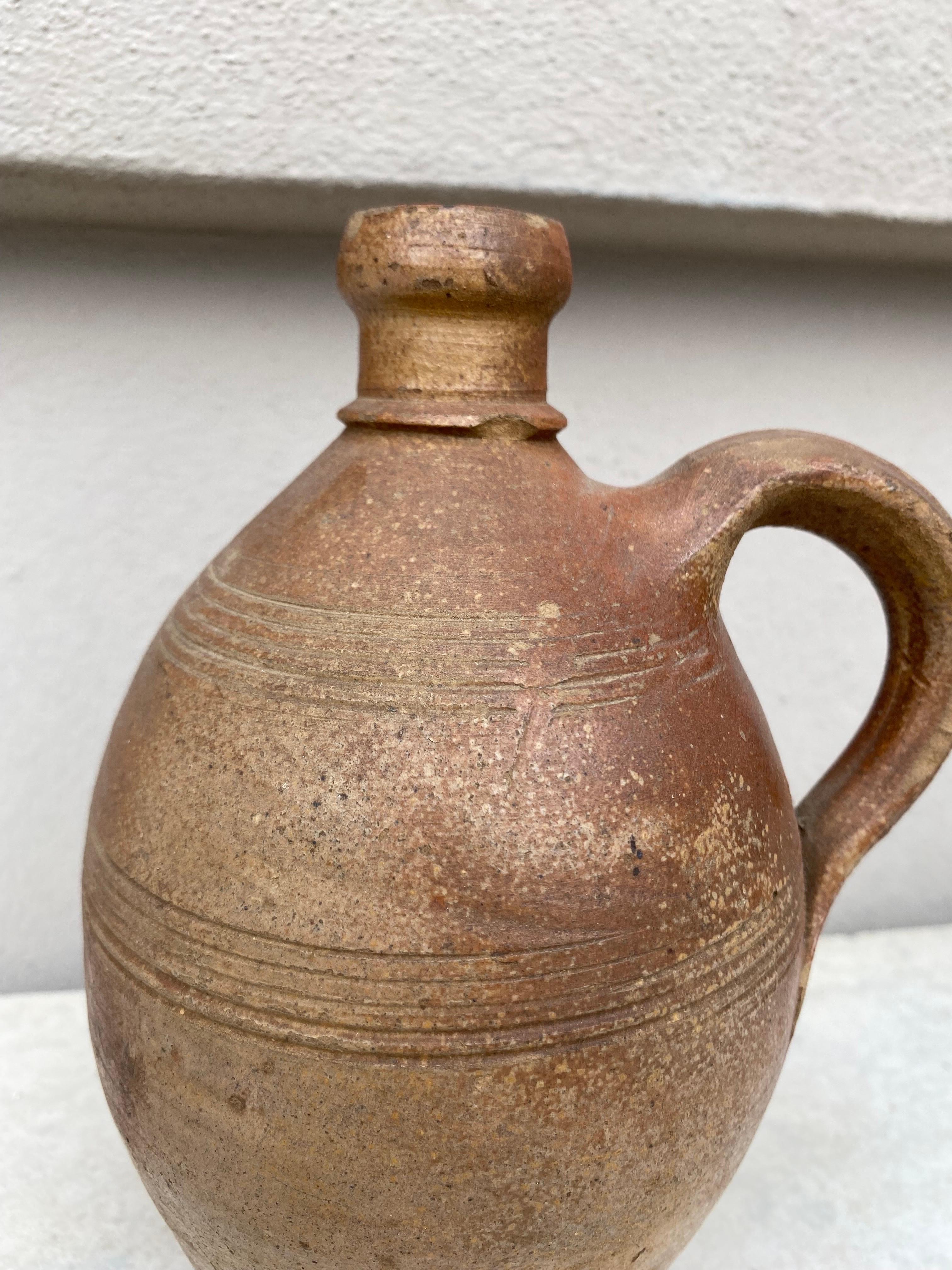 Country 19th Century French Rustic Pottery Pitcher For Sale