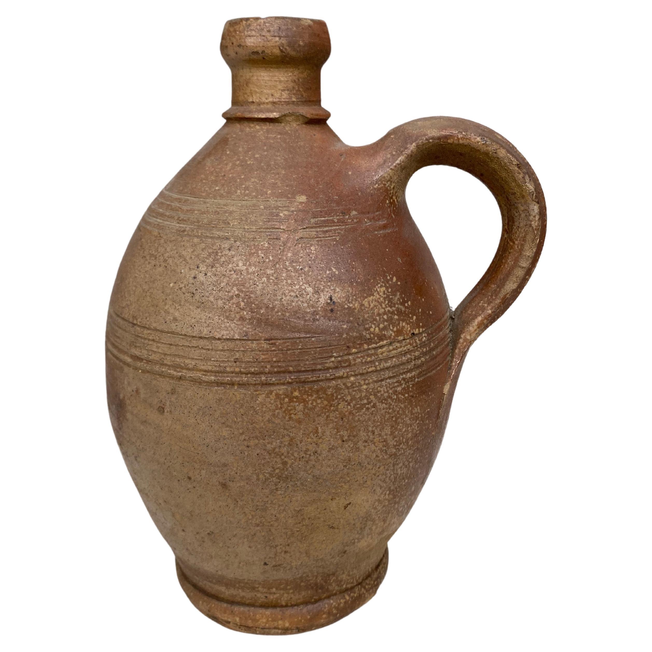 19th Century French Rustic Pottery Pitcher For Sale