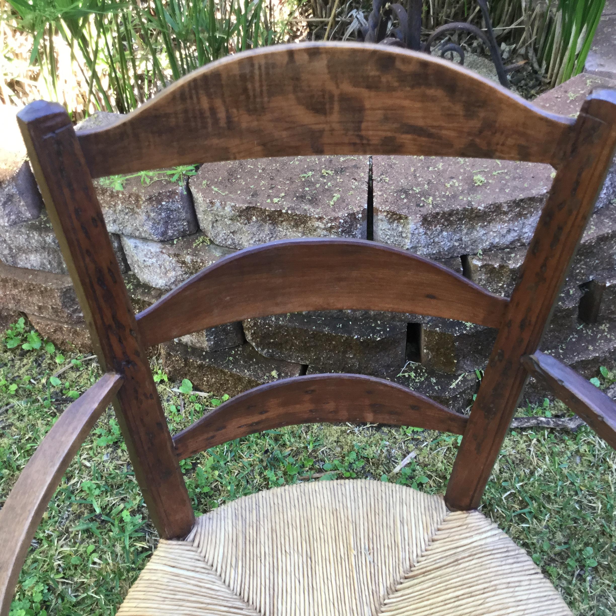 French Provincial 19th Century French Rustic Wood Armchair from Normandy