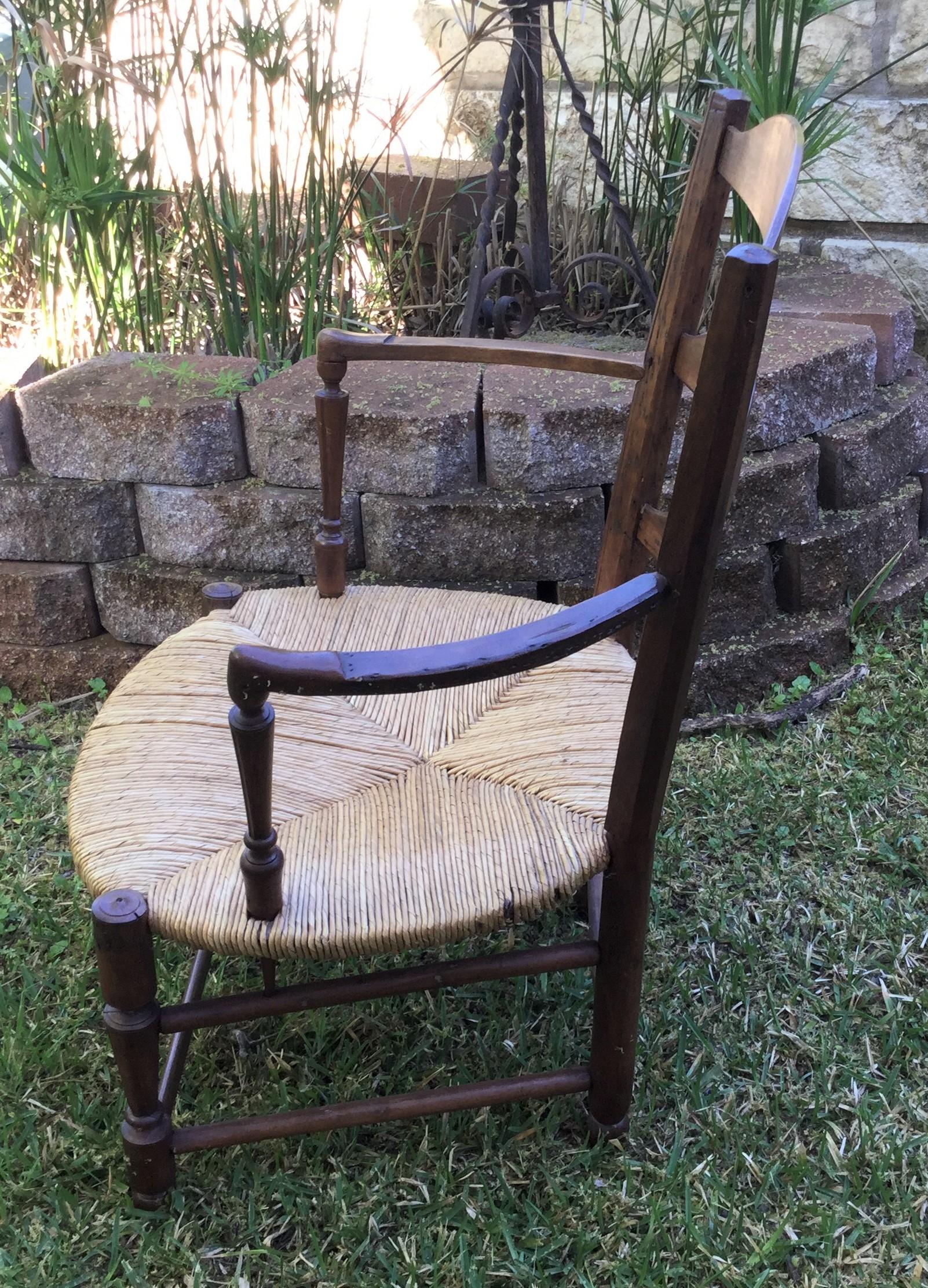 Straw 19th Century French Rustic Wood Armchair from Normandy